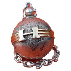 Rare Hermès Keychain Key Holder Globe Shape in Silver 