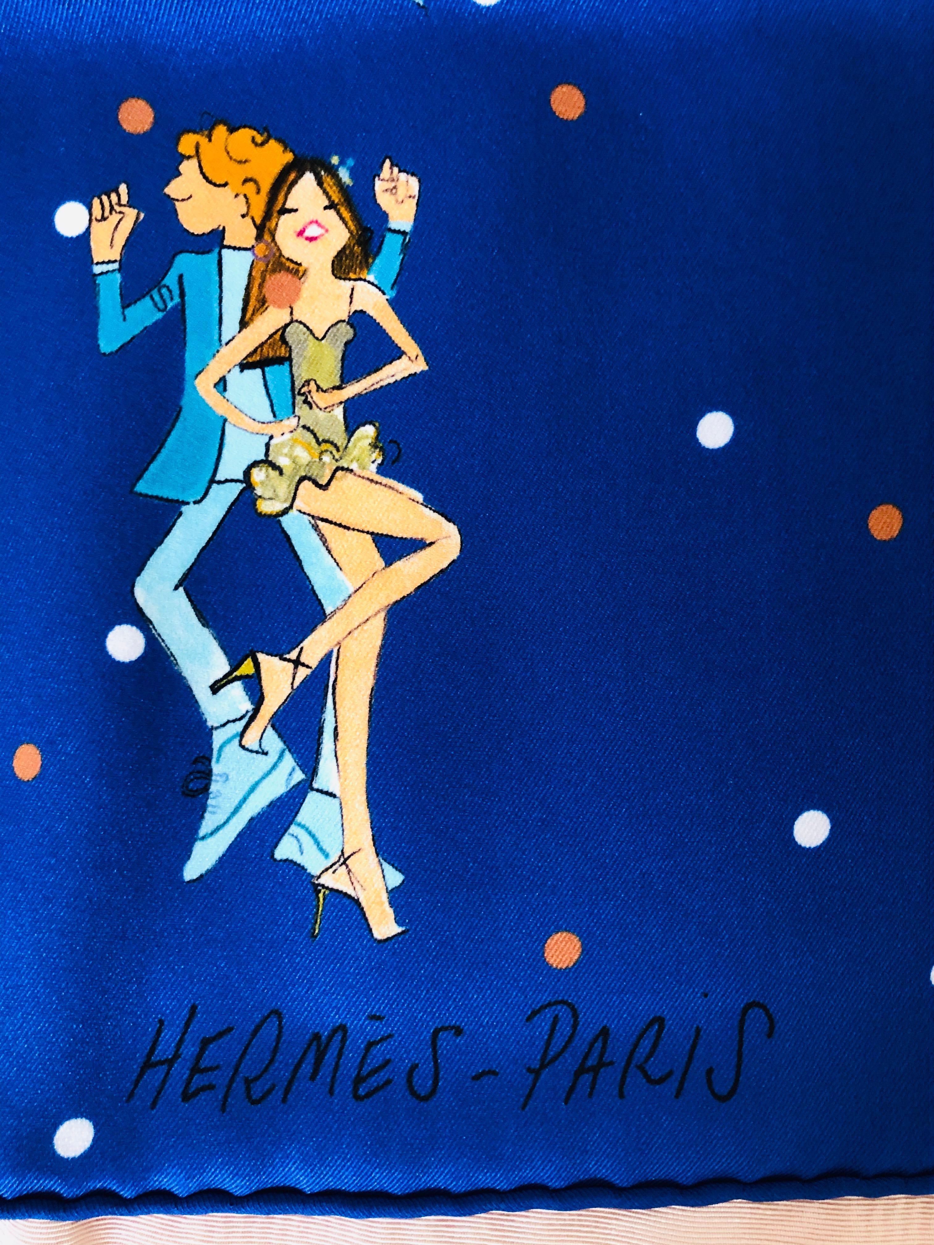 Edmond Kiraz began his career as a political cartoonist and developed a style which he felt represent the Parisian women. This is admirably shown in this wonderful silk scarf with a deep blue background.