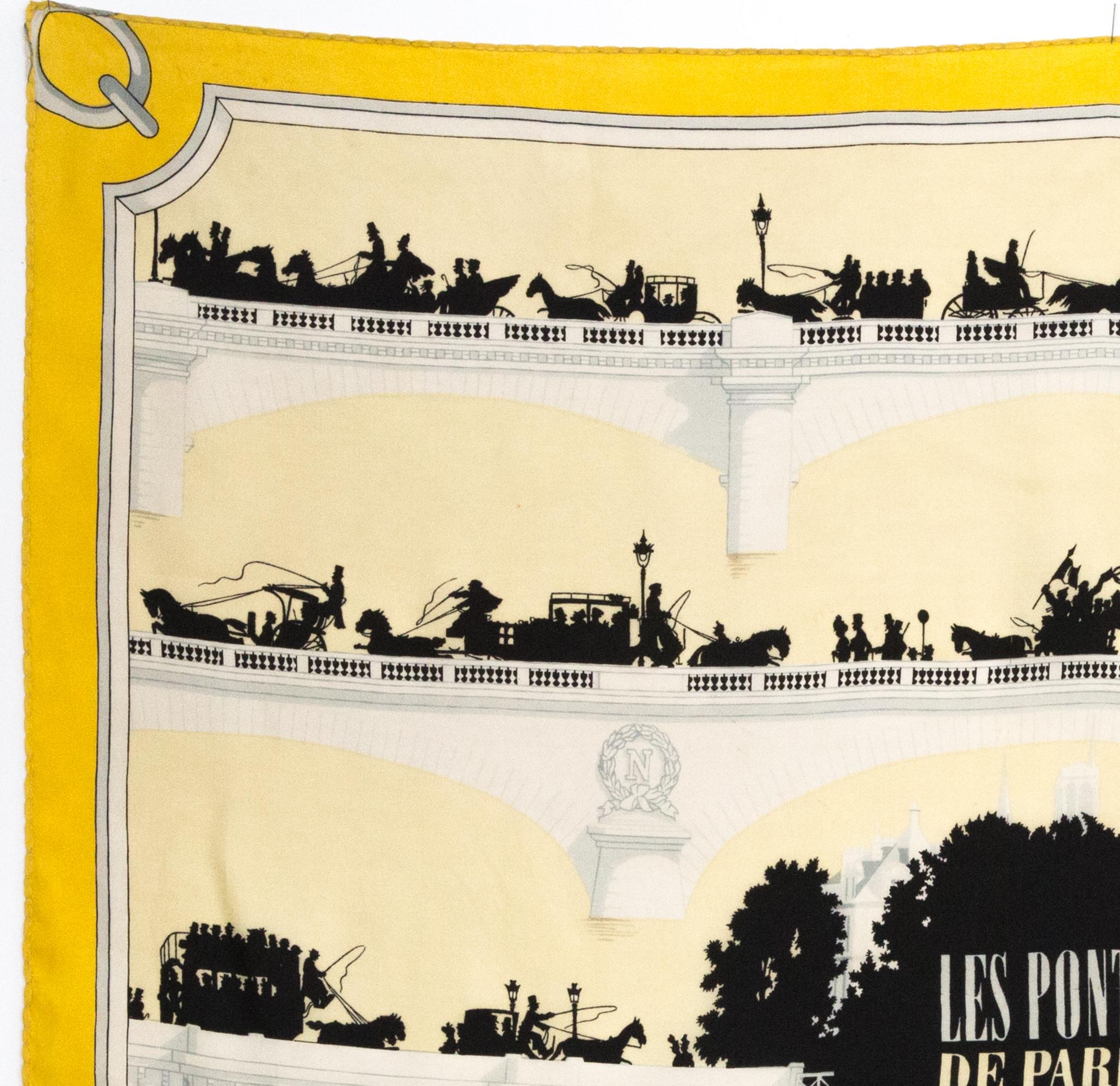 Orange Rare Hermes Les Ponts De Paris by Hugo Grygkar Silk Scarf