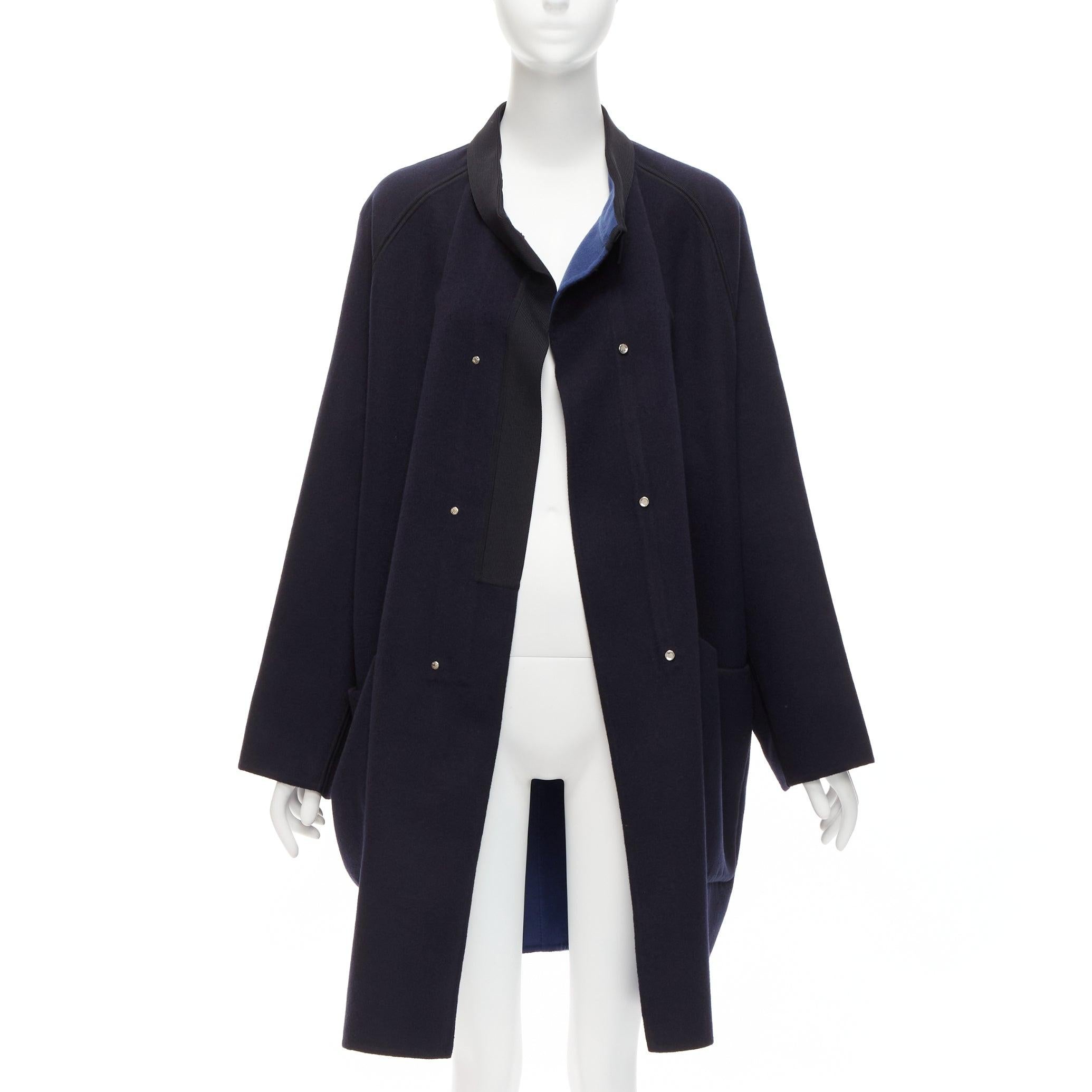 Black rare HERMES Martin Margiela double faced cashmere oversized cocoon coat FR42 XL For Sale