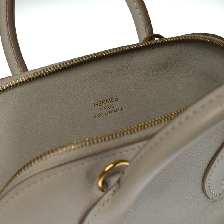 Rare Hermès Mini Bolide 1923 handbag strap in grey Nata leather, GHW at  1stDibs