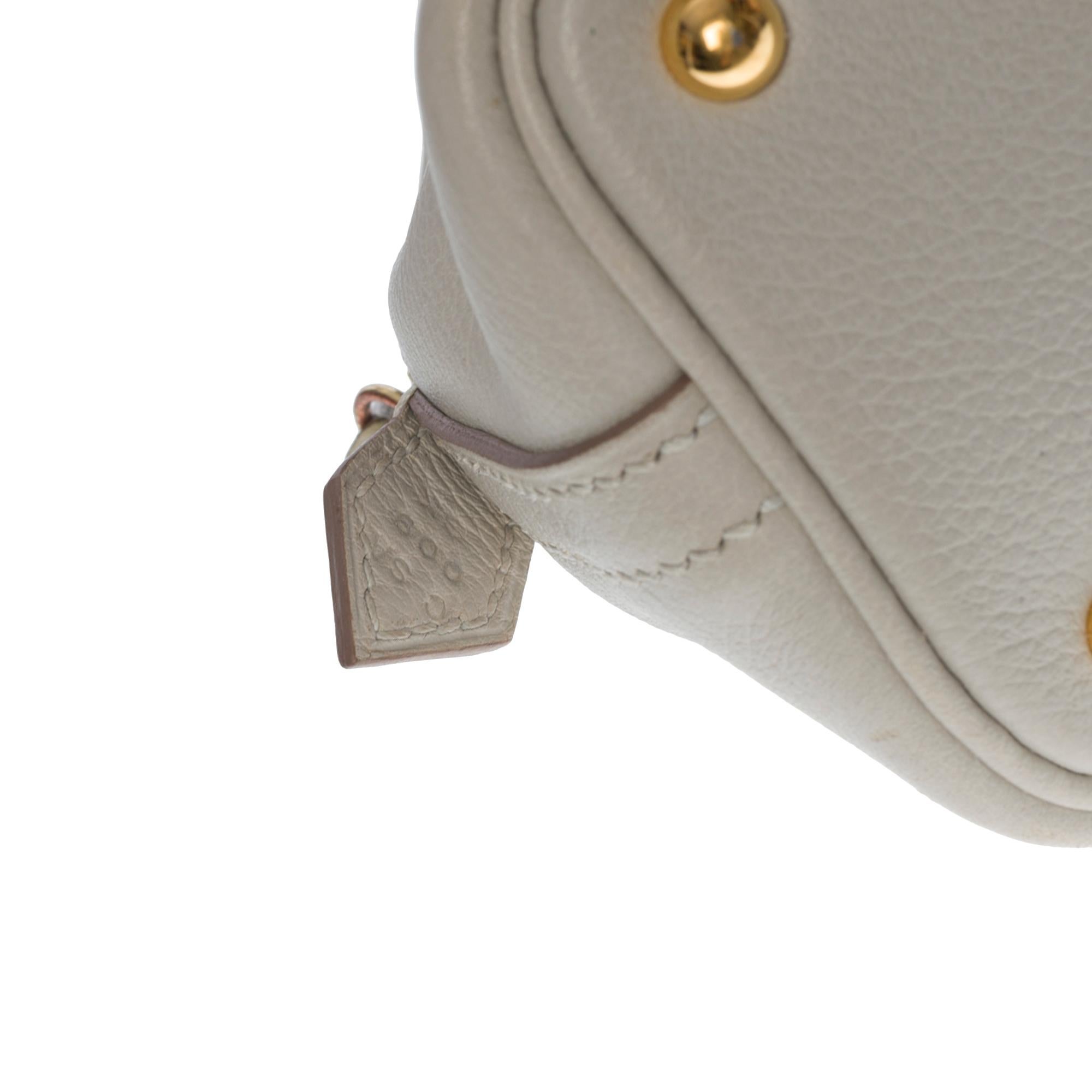 Rare Hermès Mini Bolide 1923 handbag strap in grey Nata leather, GHW In Excellent Condition In Paris, IDF