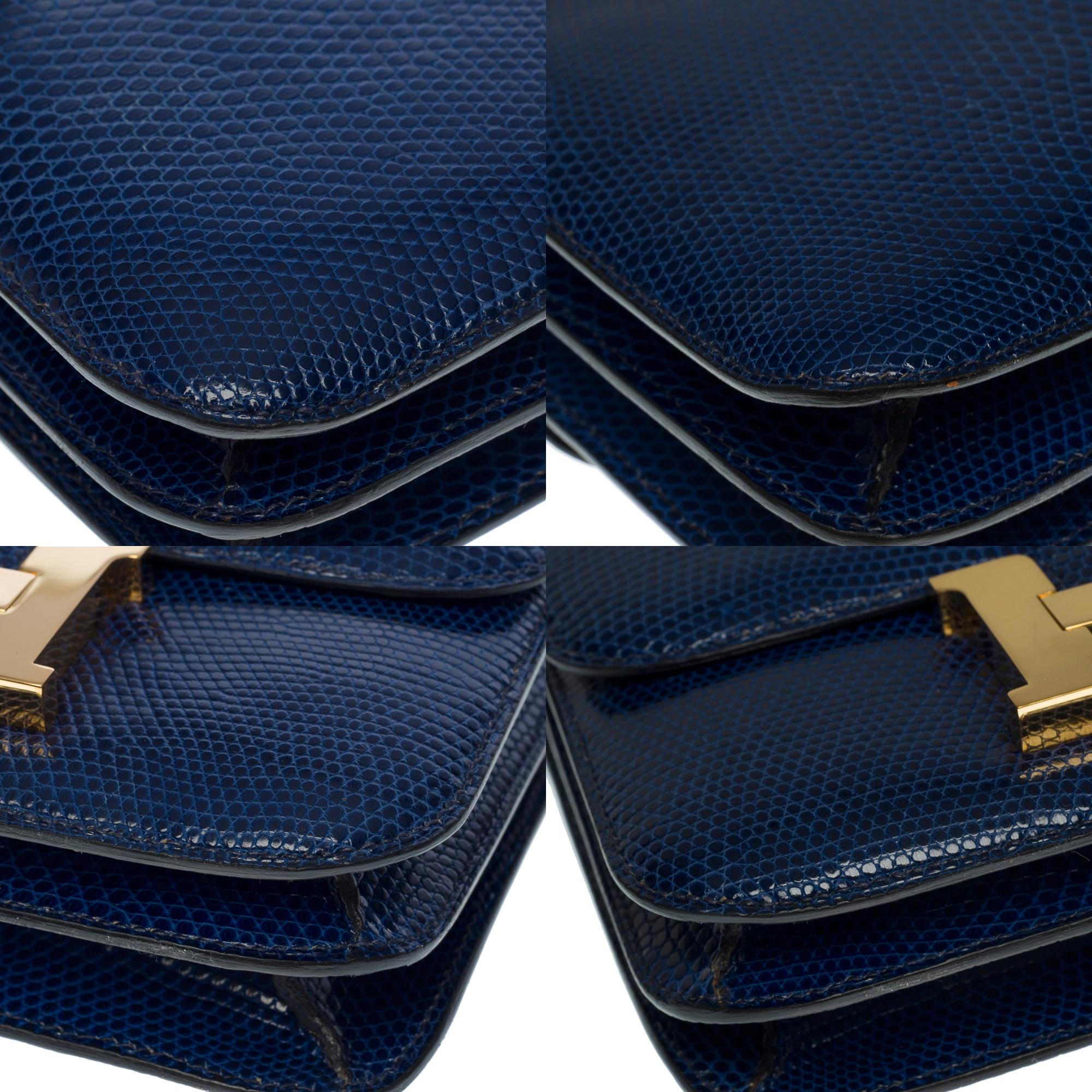 RARE Hermes Mini Constance 18 shoulder bag in blue Sapphire Lizard, GHW 2