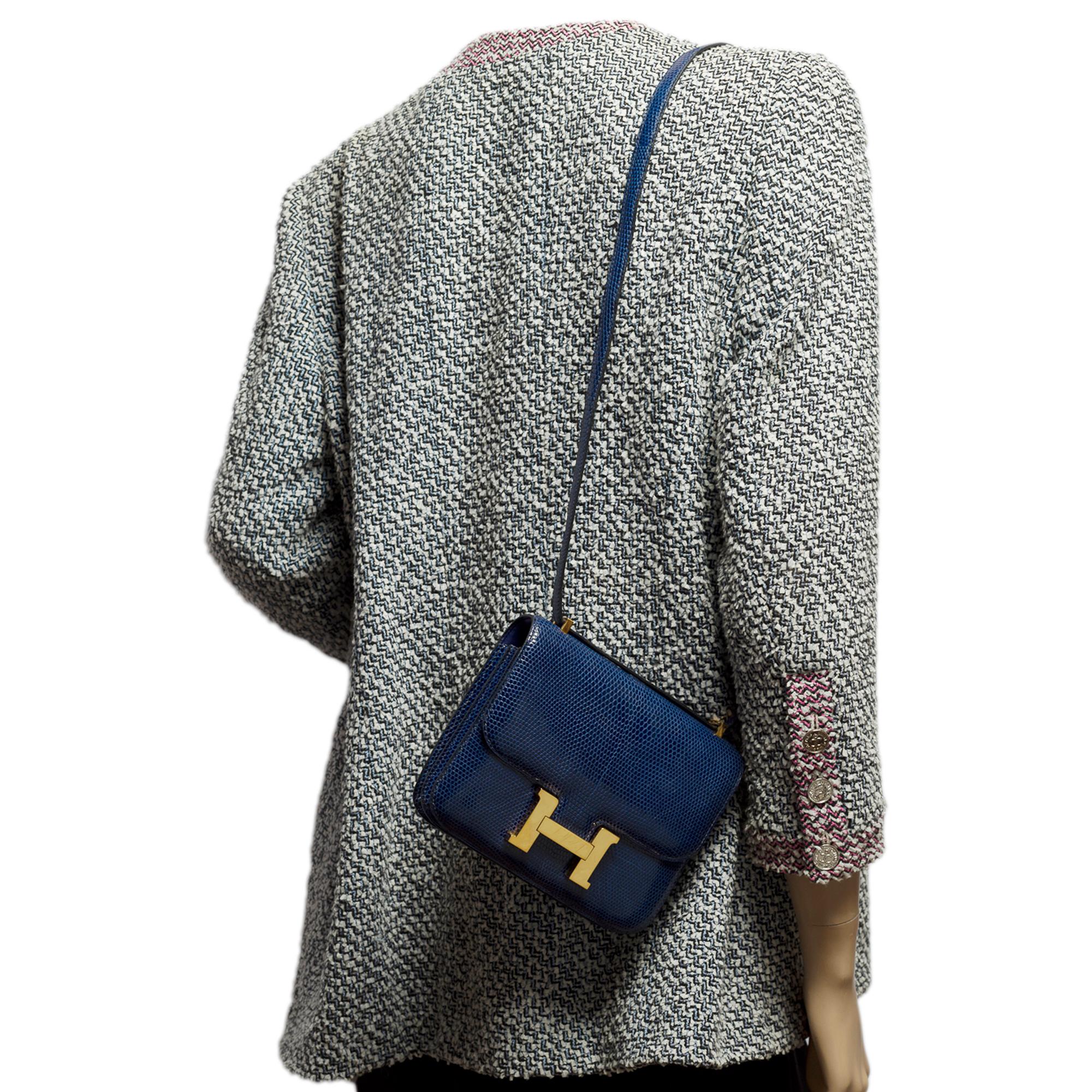 RARE Hermes Mini Constance 18 shoulder bag in blue Sapphire Lizard, GHW 3