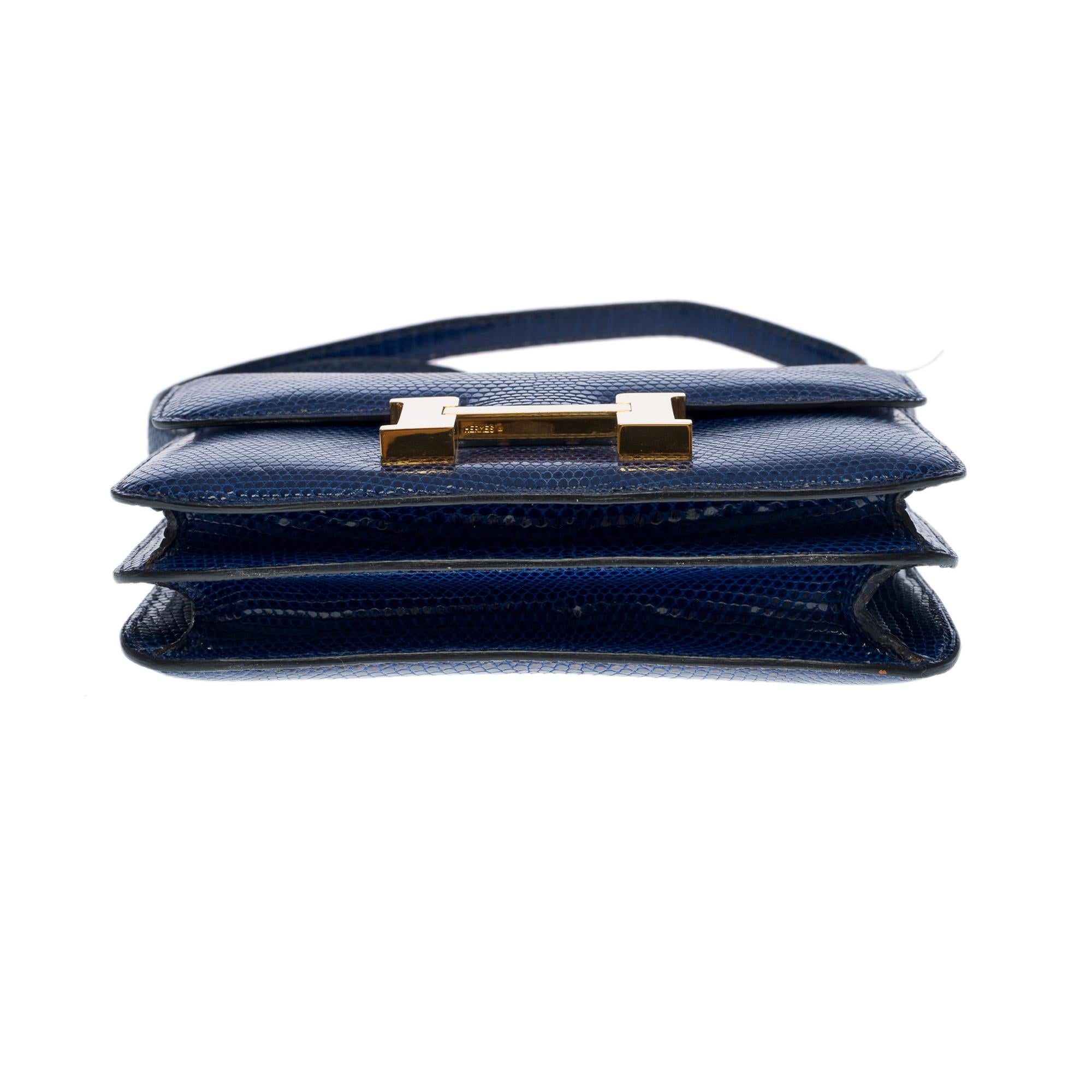 RARE Hermes Mini Constance 18 shoulder bag in blue Sapphire Lizard, GHW 1