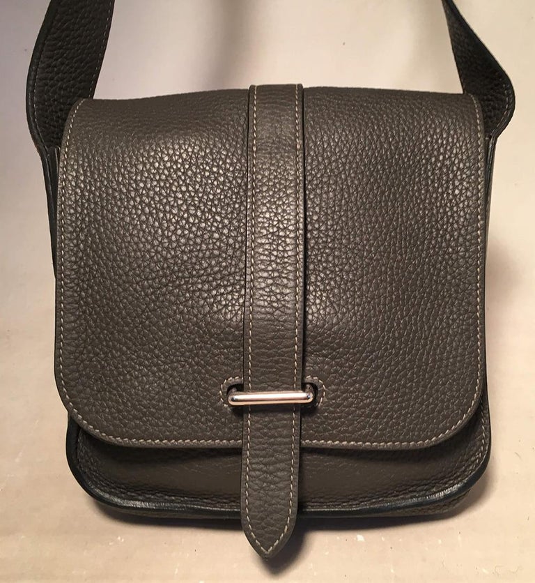 RARE Hermes Mini Grey Clemence Steve Caporal Crossbody Messenger Shoulder Bag For Sale at 1stdibs