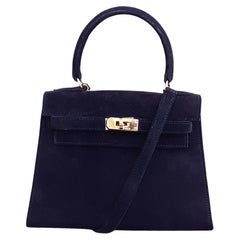 Rare Hermès Mini Kelly 20 cm Sellier Sac Full Doblis Suede Black Ghw