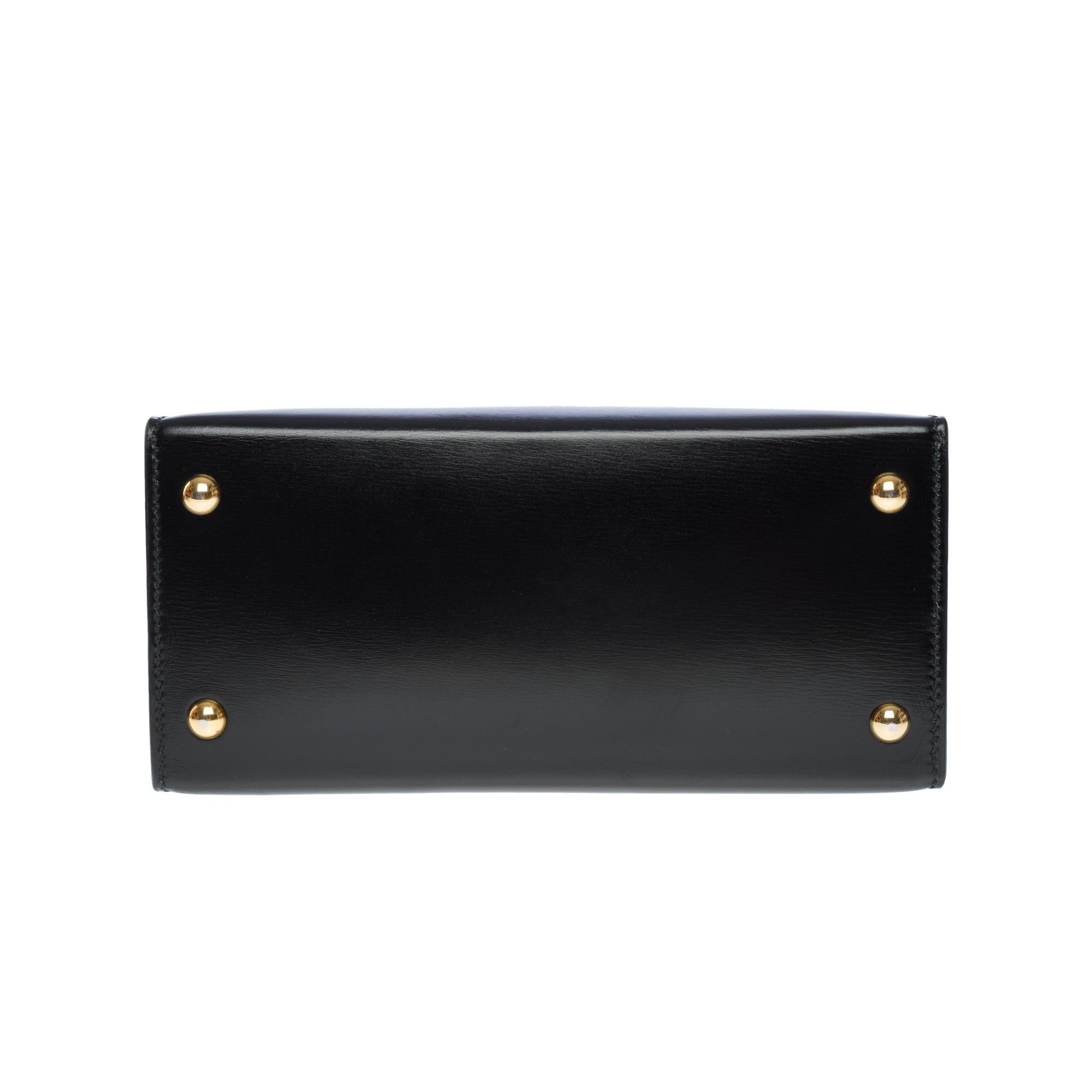 Rare Hermès Mini Kelly 20cm handbag double strap in black box calfskin, GHW 6