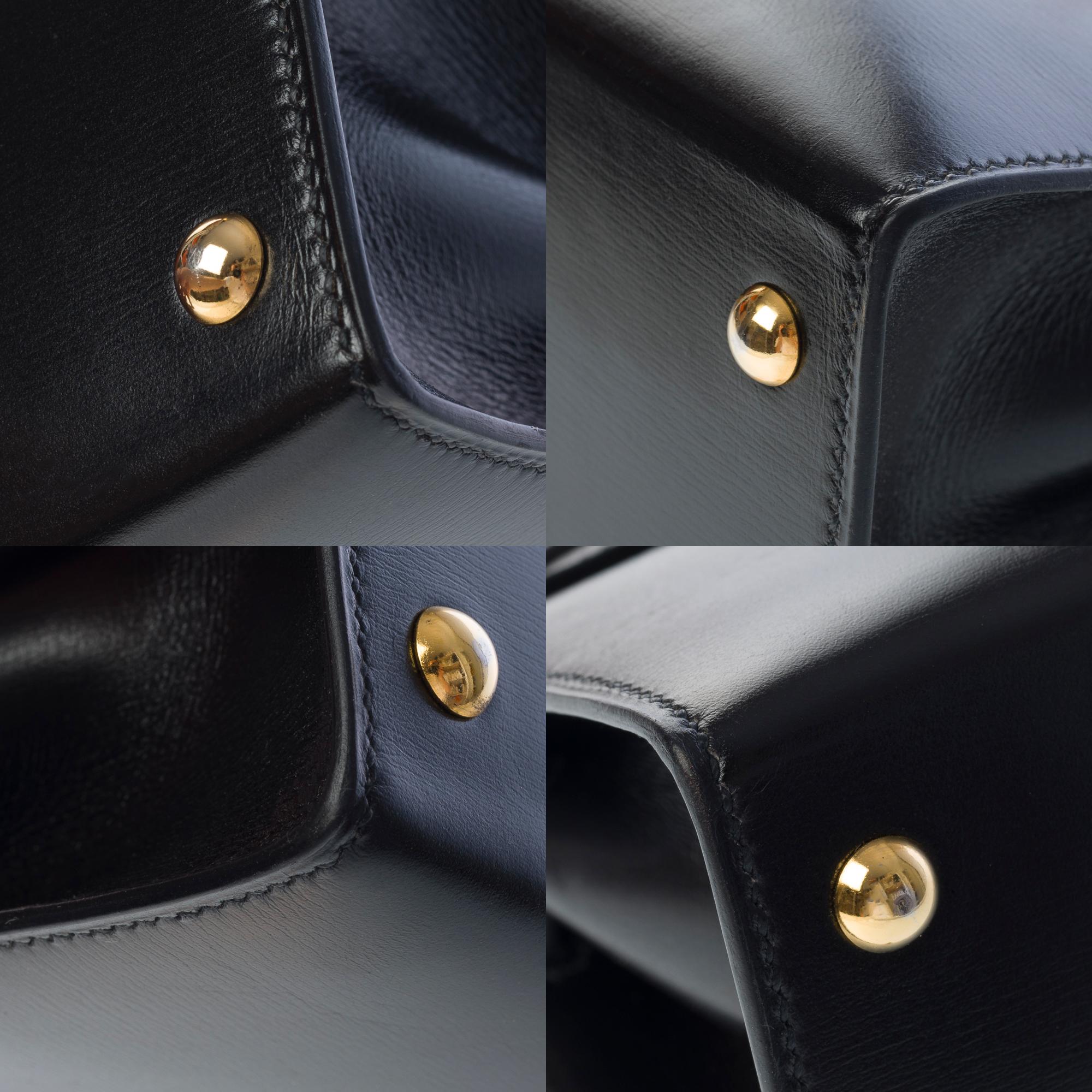 Rare Hermès Mini Kelly 20cm handbag double strap in black box calfskin, GHW 7