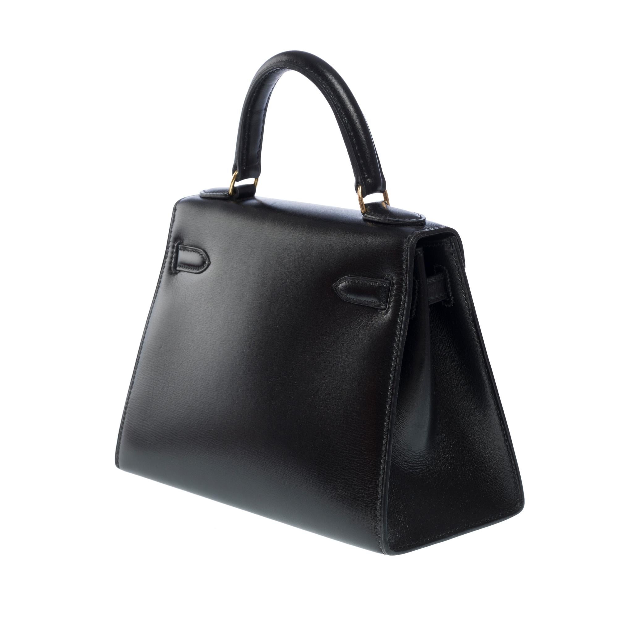 Rare Hermès Mini Kelly 20cm handbag double strap in black box calfskin, GHW 1
