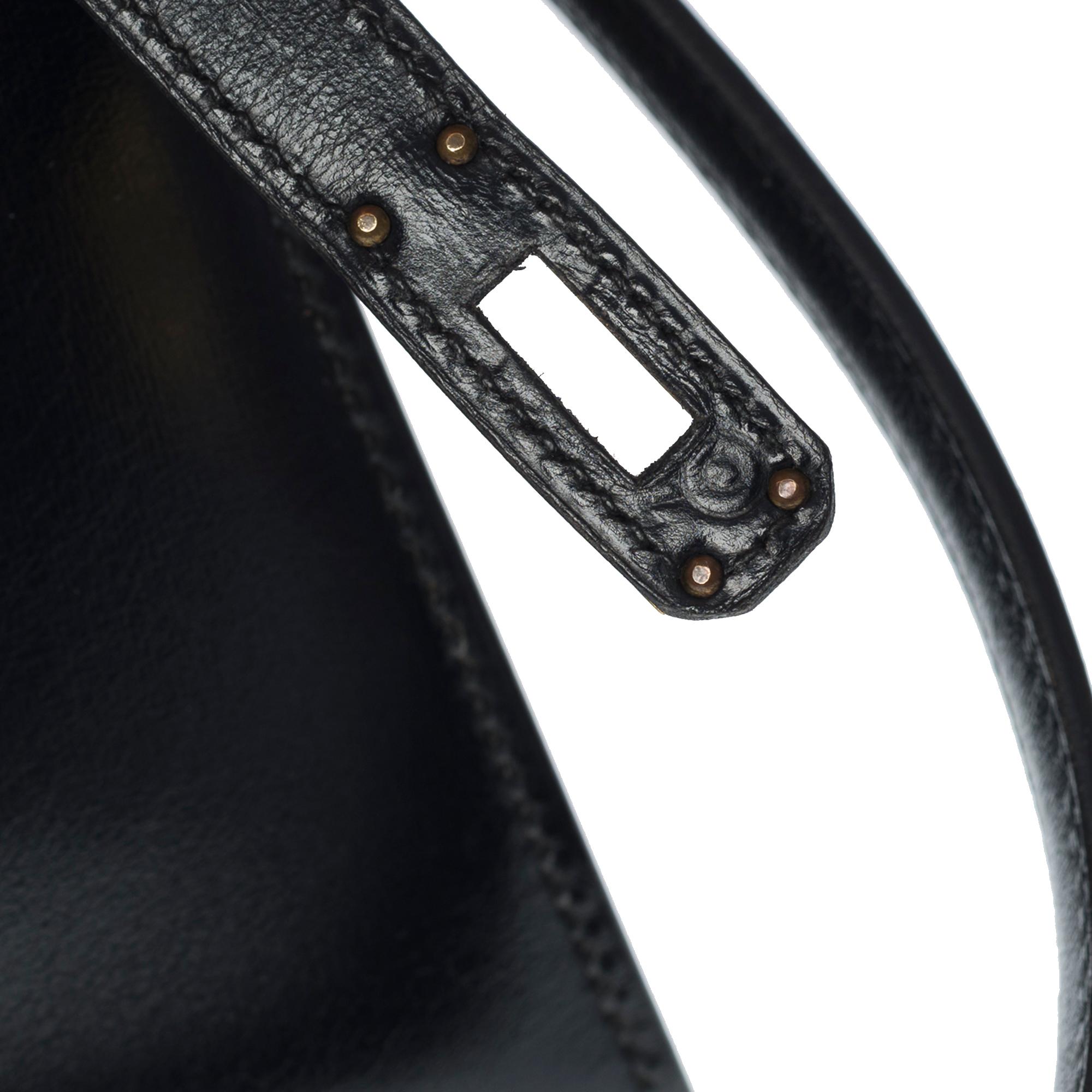 Women's Rare Hermès Mini Kelly 20cm handbag double strap in black box calfskin, GHW