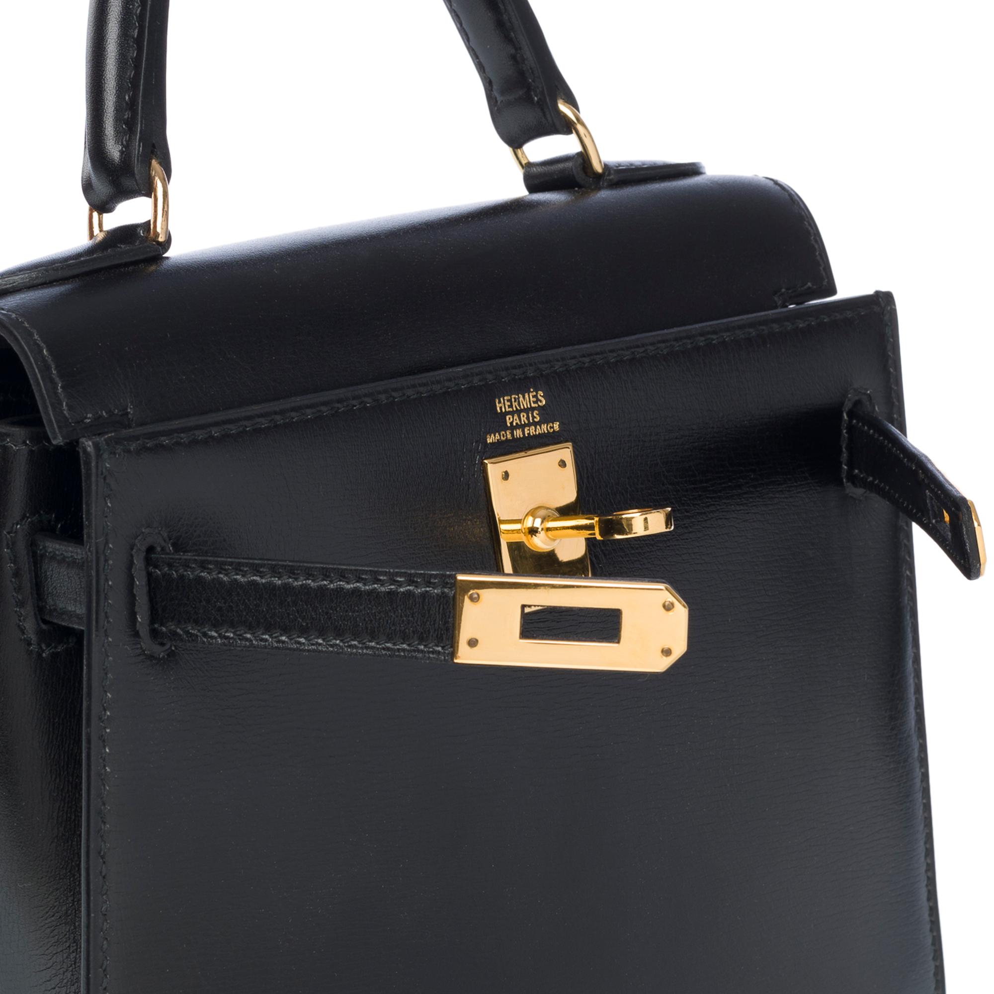 Rare Hermès Mini Kelly 20cm handbag double strap in black box calfskin, GHW 2