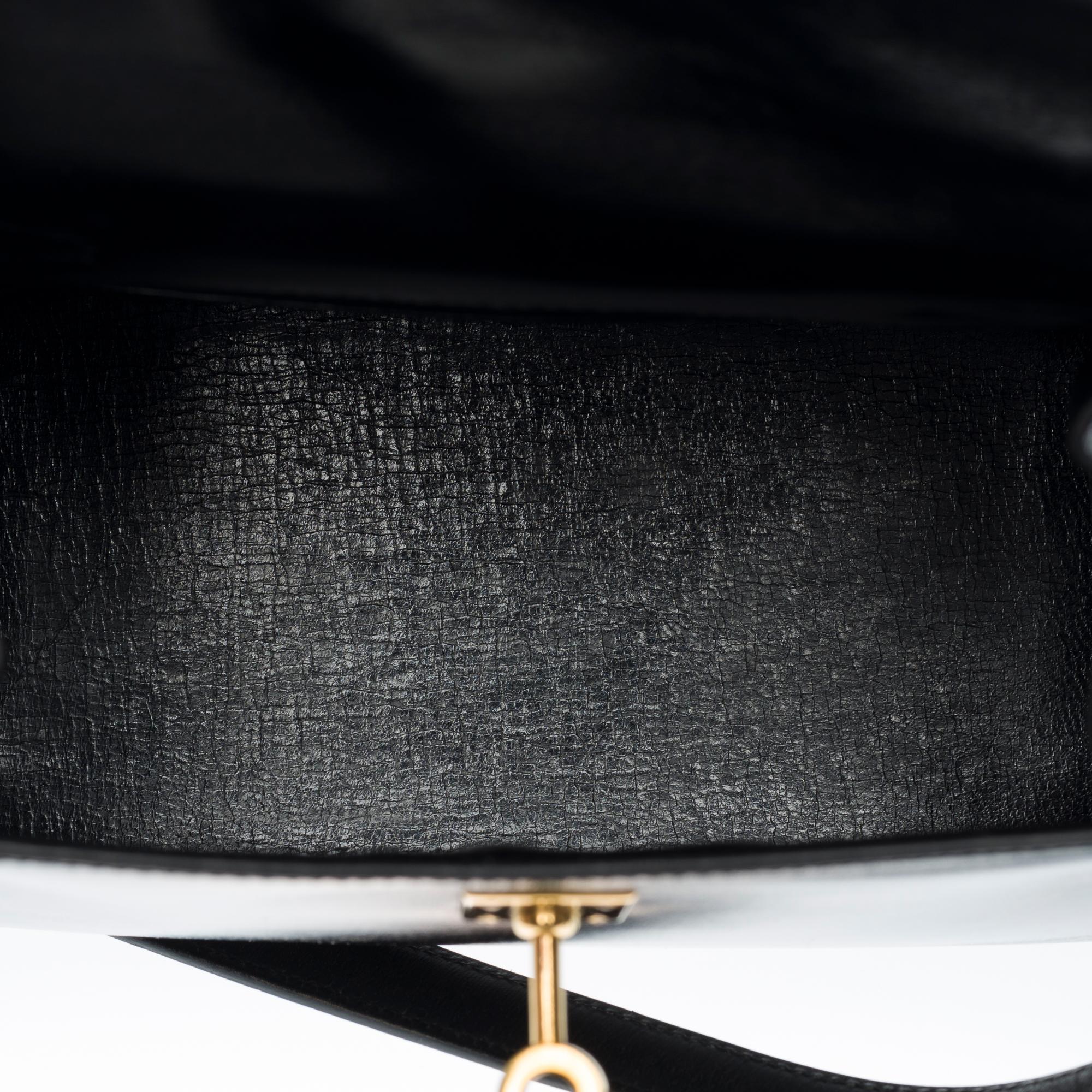 Rare Hermès Mini Kelly 20cm handbag double strap in black box calfskin, GHW 1