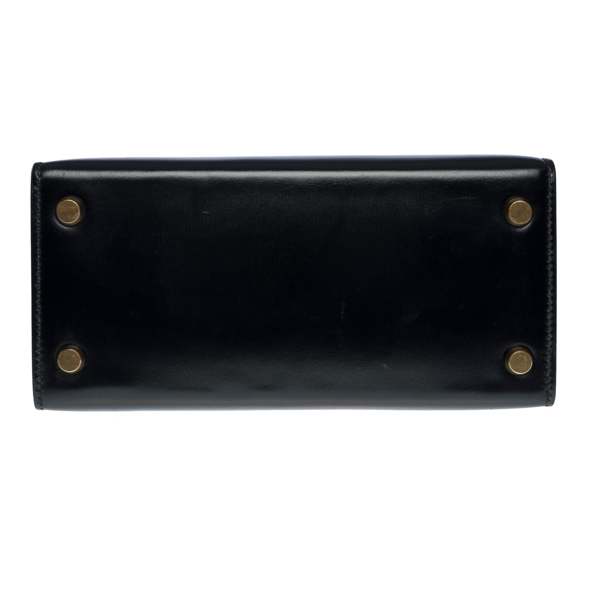 Rare Hermès Mini Kelly 20cm handbag double strap in black box calfskin, GHW 3