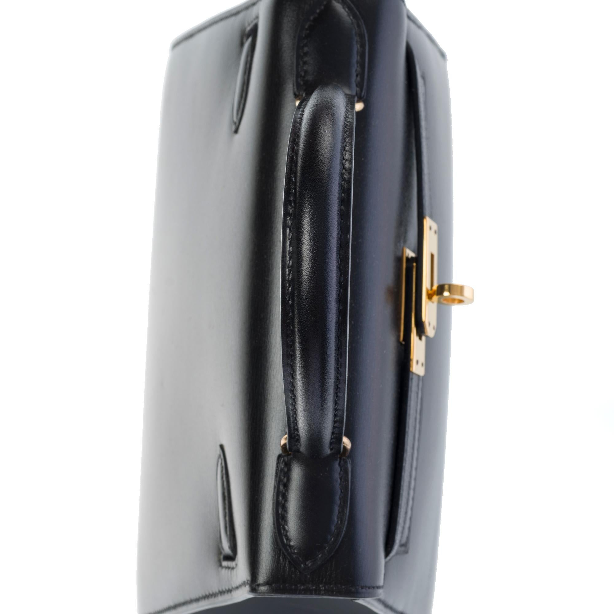 Rare Hermès Mini Kelly 20cm handbag double strap in black box calfskin, GHW 5