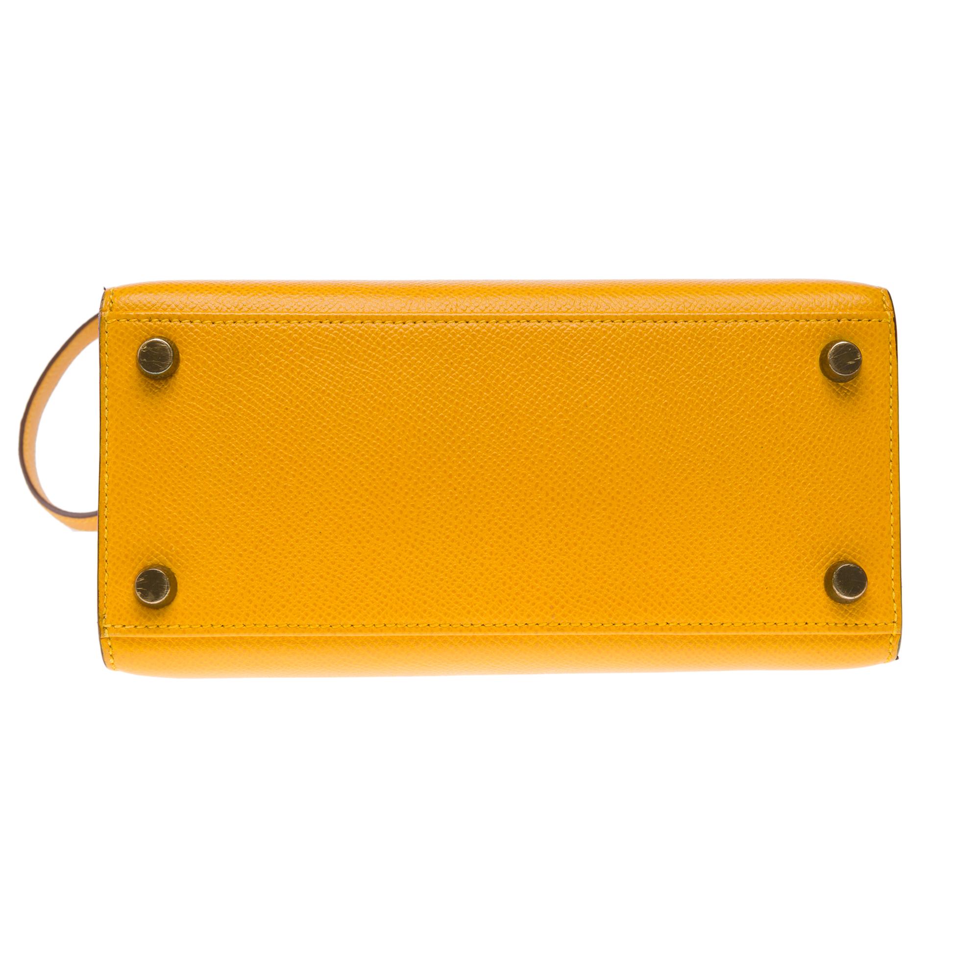 Rare Hermès Mini Kelly 20cm handbag strap in Amber Yellow Courchevel , GHW 6