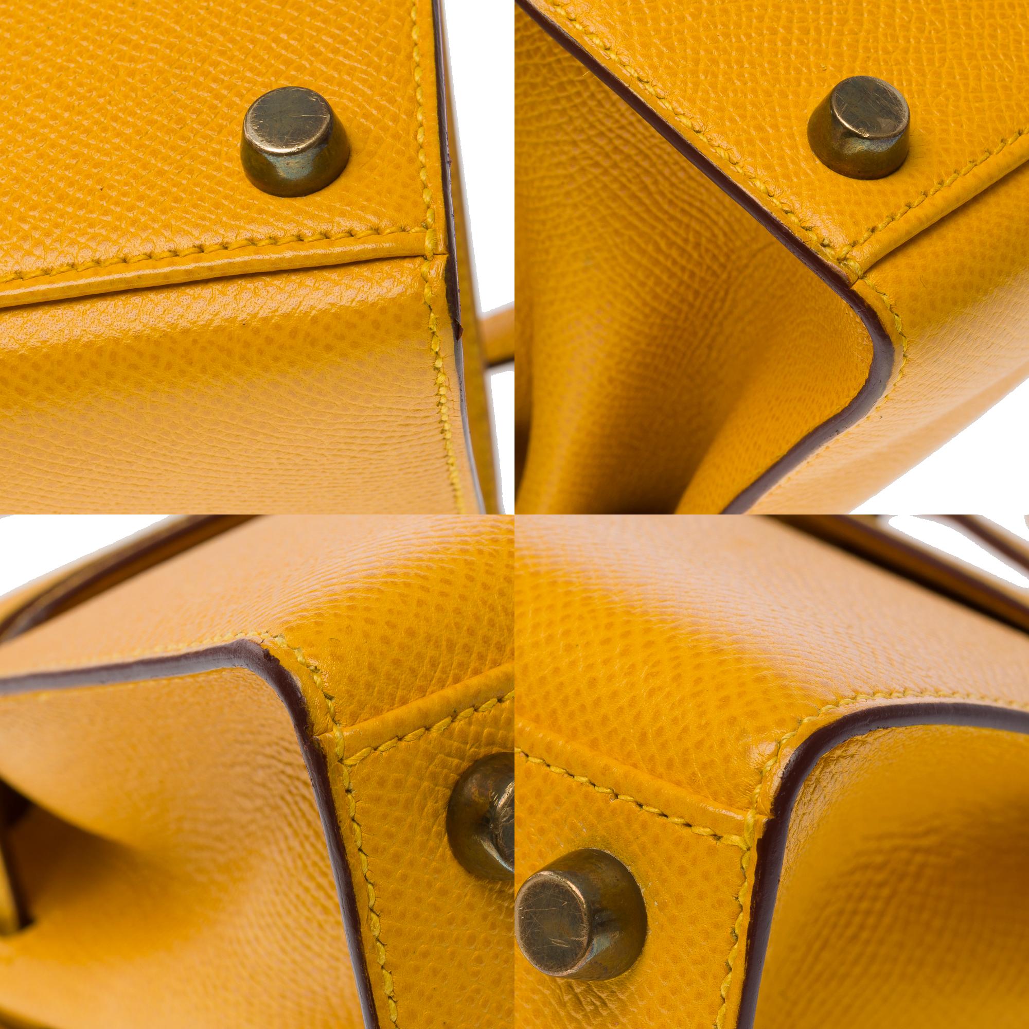 Rare Hermès Mini Kelly 20cm handbag strap in Amber Yellow Courchevel , GHW 7