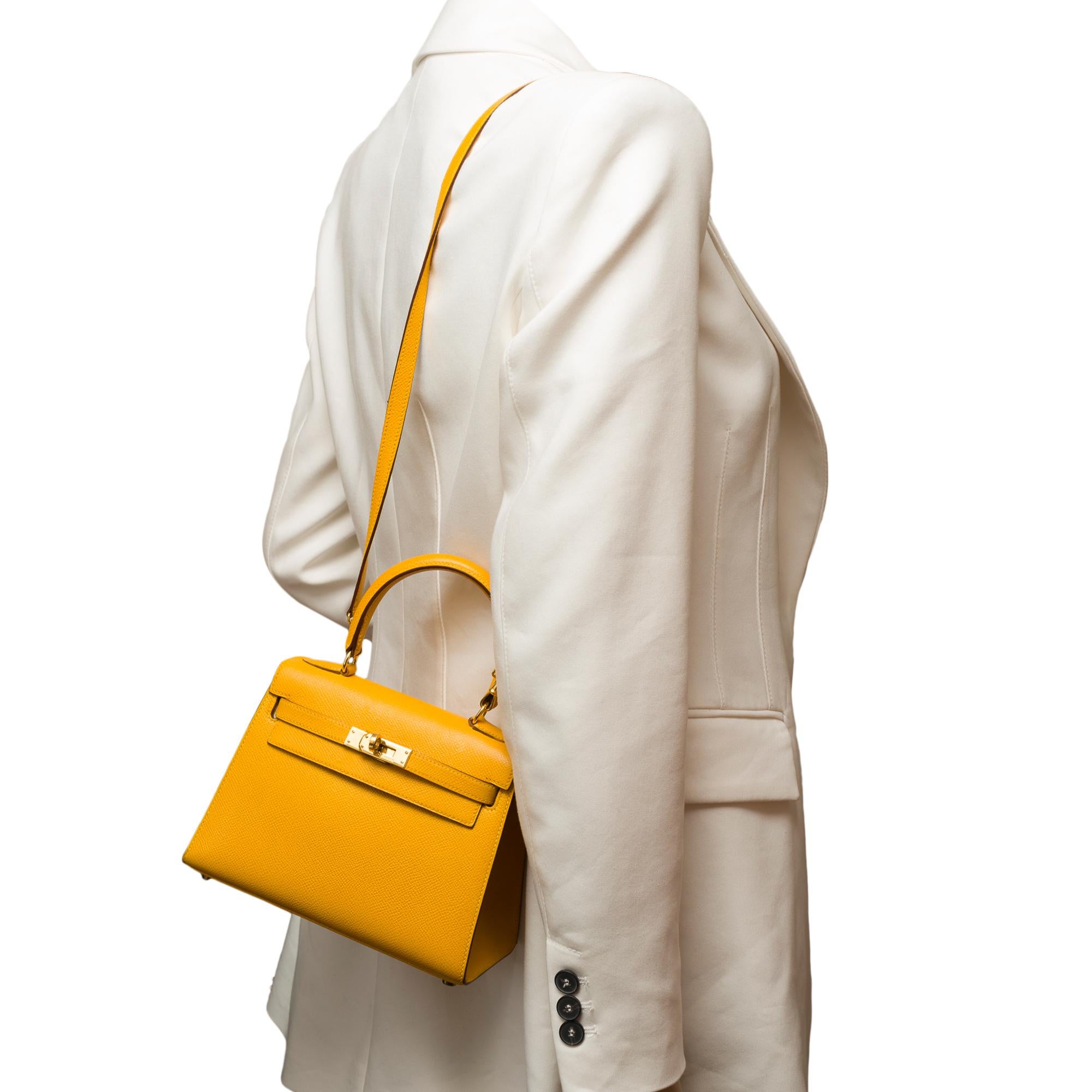 Rare Hermès Mini Kelly 20cm handbag strap in Amber Yellow Courchevel , GHW 8