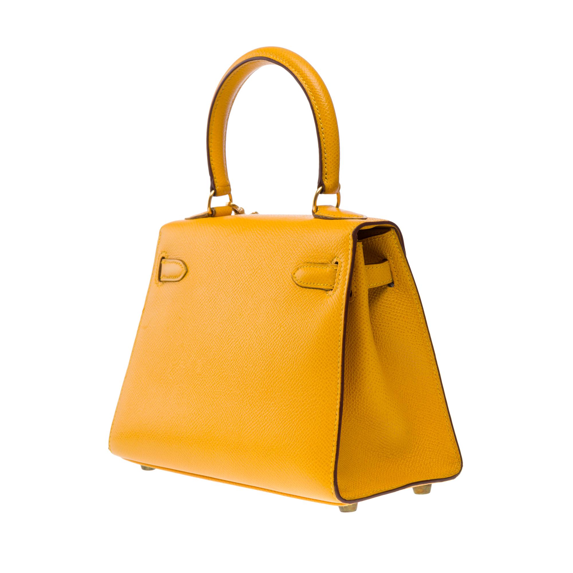 Rare Hermès Mini Kelly 20cm handbag strap in Amber Yellow Courchevel , GHW 1