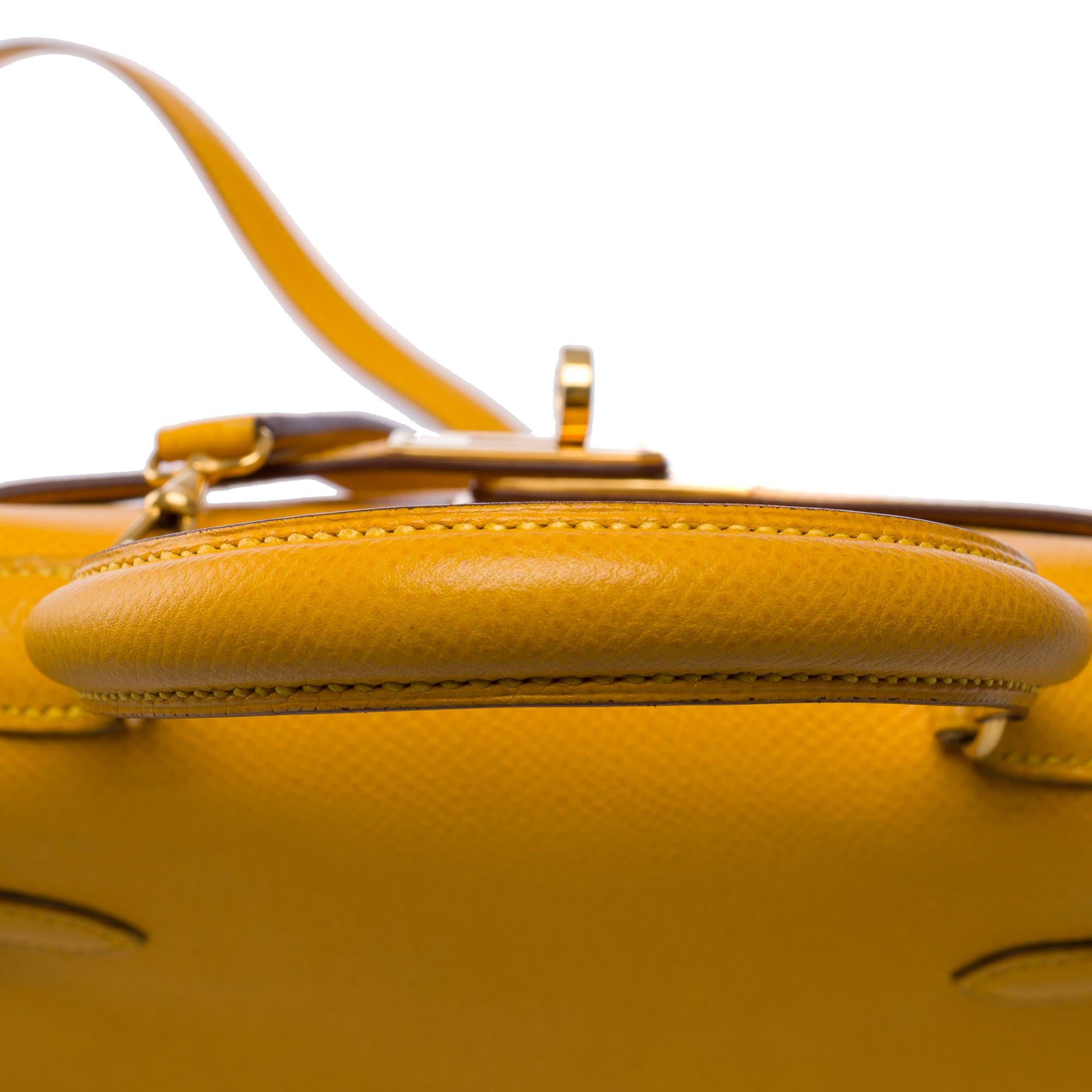 Rare Hermès Mini Kelly 20cm handbag strap in Amber Yellow Courchevel , GHW 5