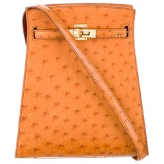 Rare HERMÈS Mini Vintage Kelly Sport PM Gold Ostrich Shoulder Bag For Sale  at 1stDibs