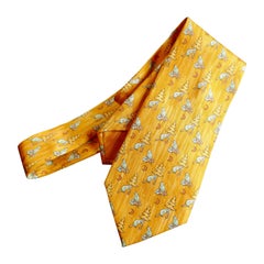 Rare Hermes Novelty Silk Tie, Beavers Felling Trees, Hermes Orange Pallet 