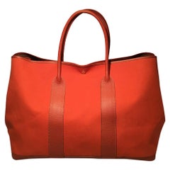 RARE Hermes Orange Canvas and Leather Large Garden Party Tote 