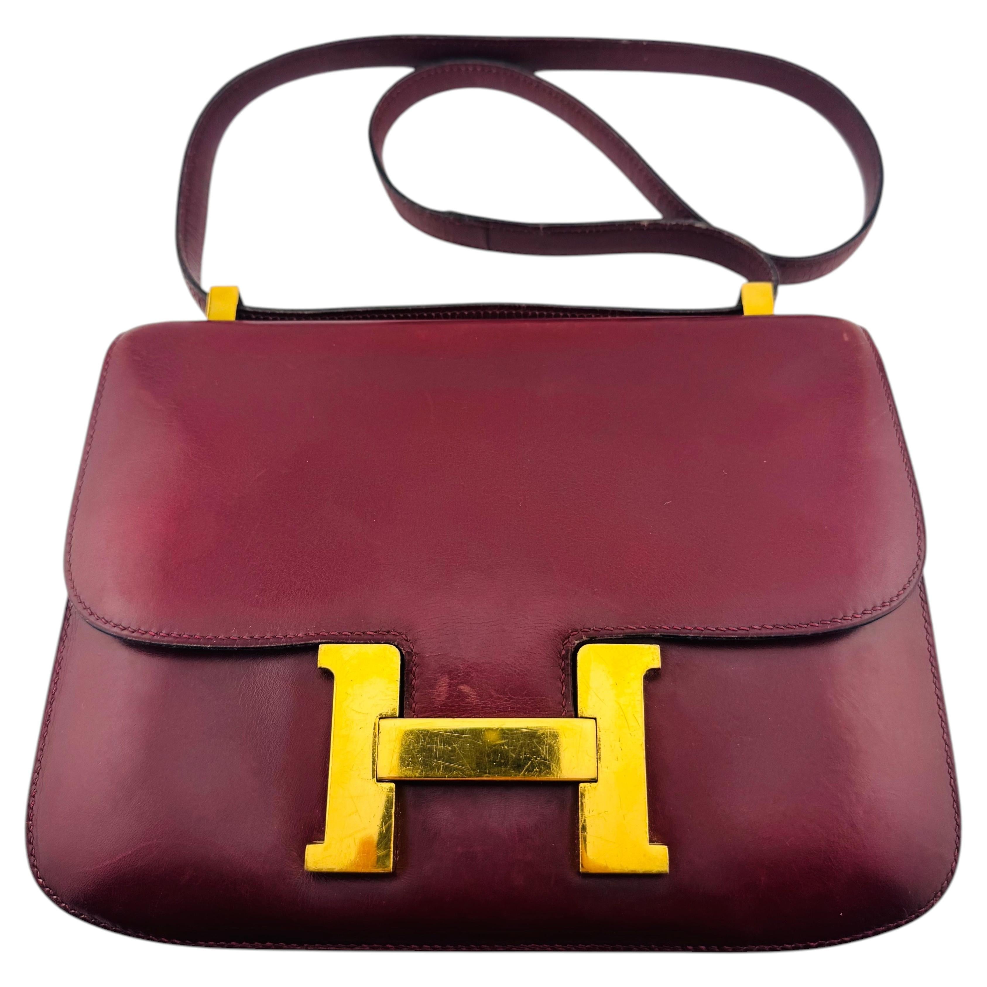Rare Hermes Paris Constance 23 Rouge red box leatherGold Hardware 1985