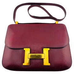 Rare Hermes Paris Constance 23 Rouge red box leatherGold Hardware 1985