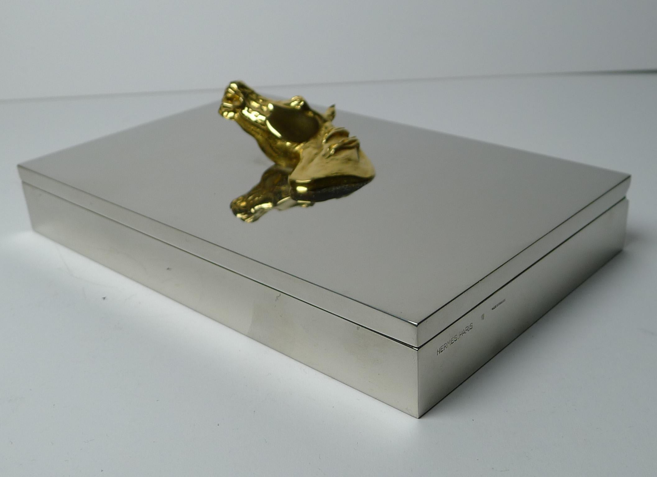 Seltene Hermès, Paris Reiter / Pferdebox um 1970 (Vergoldung) im Angebot