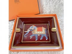 Rare Hermes Paris Porcelain Wine, Bordeaux & Gold Elephant Cigar Ashtray