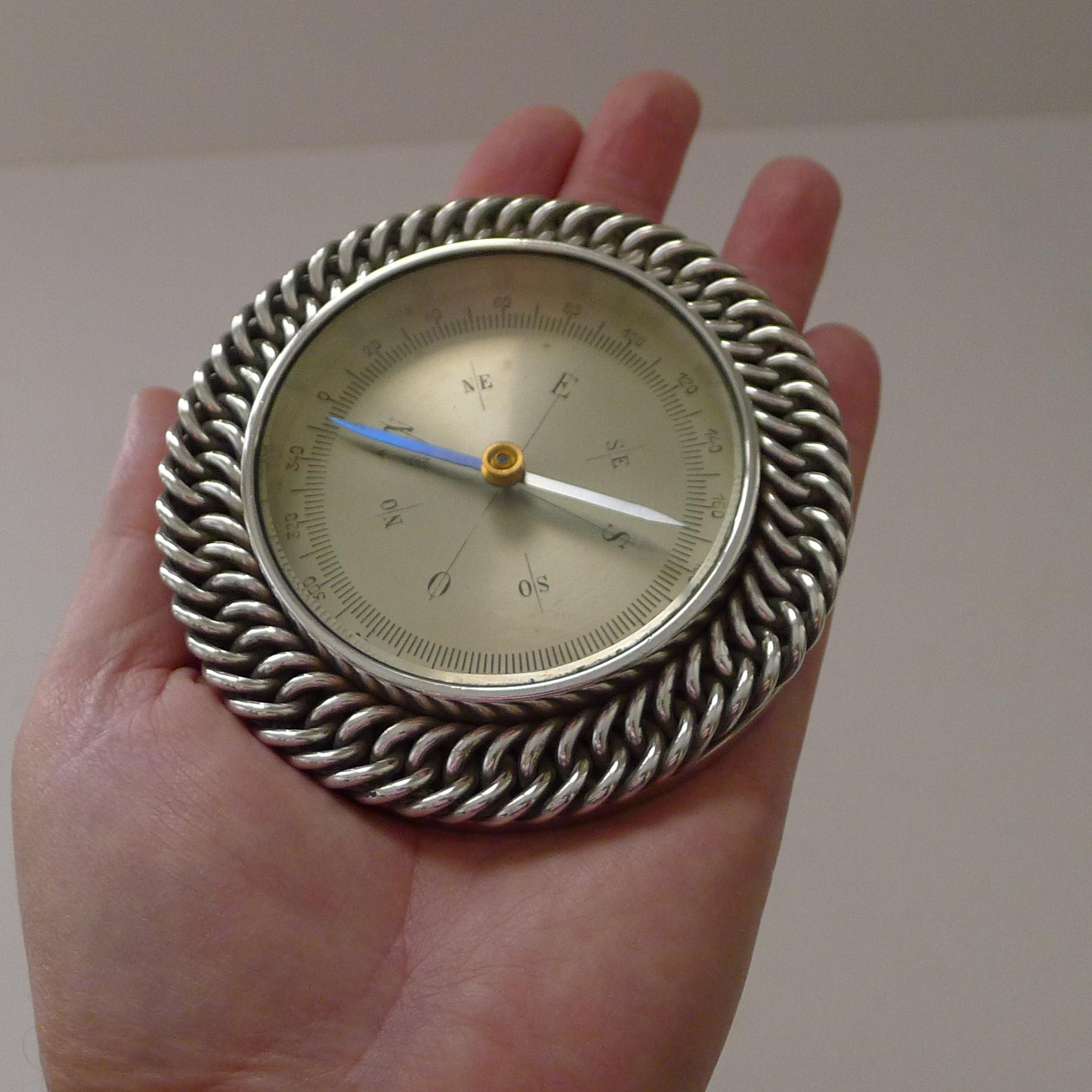 Rare Hermès, Paris Sterling Silver Chain Link Desk Compass c.1960 6