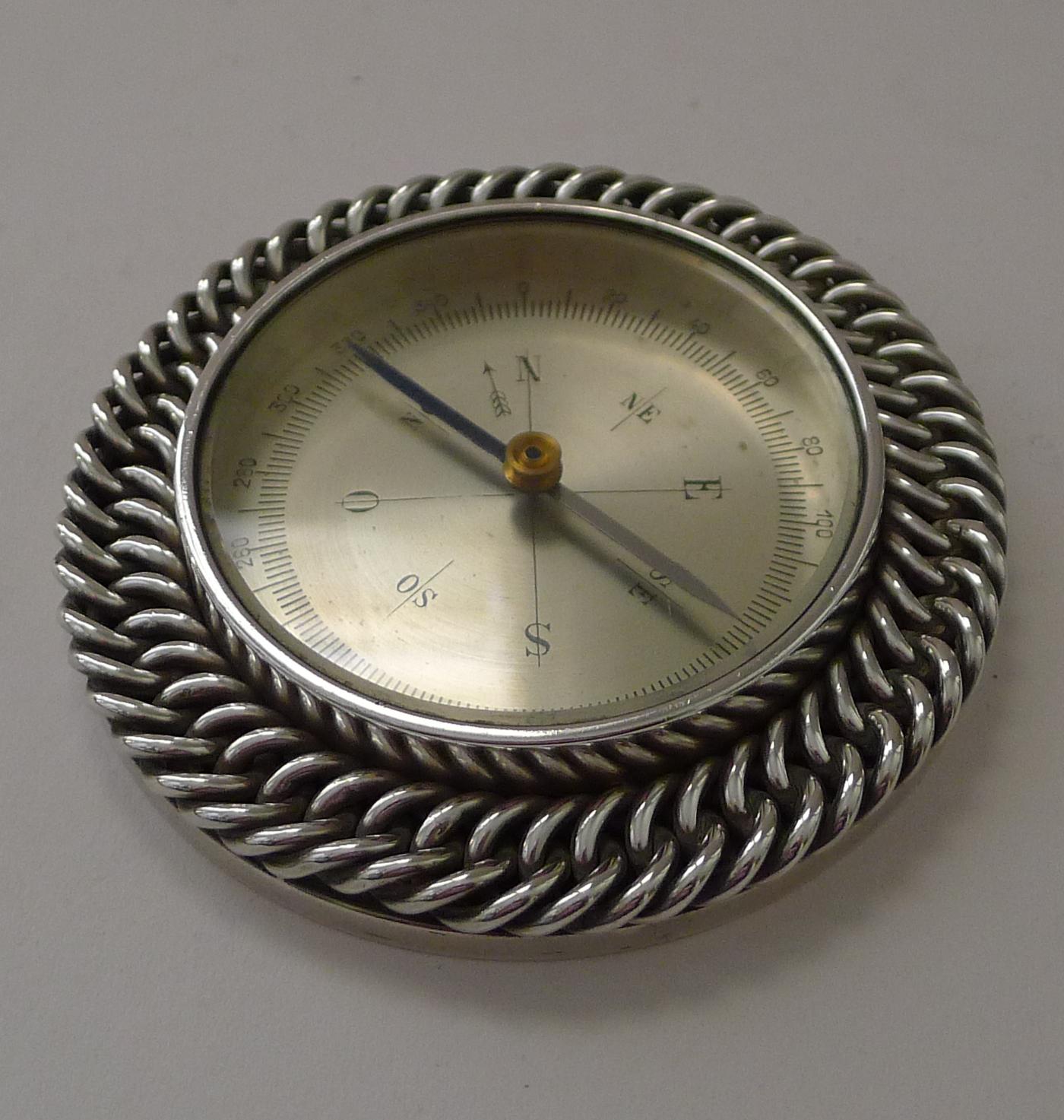 French Rare Hermès, Paris Sterling Silver Chain Link Desk Compass c.1960