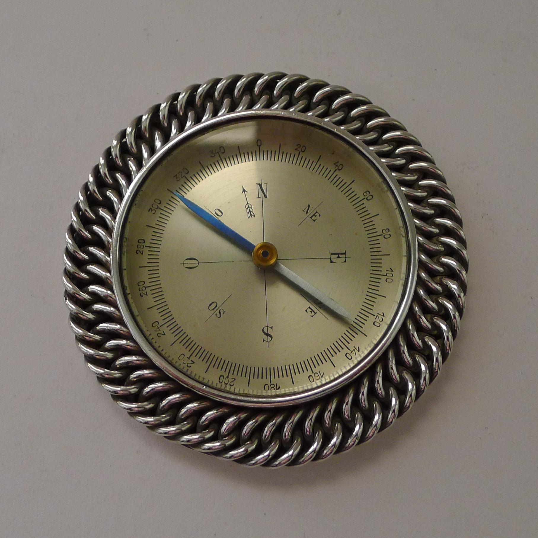 Mid-20th Century Rare Hermès, Paris Sterling Silver Chain Link Desk Compass c.1960