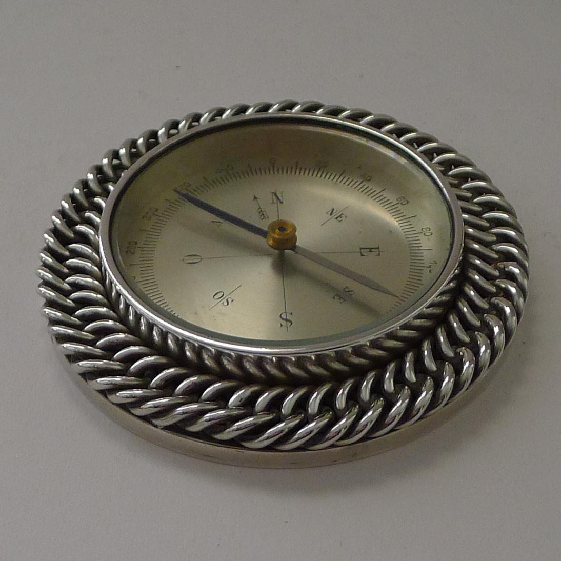 Rare Hermès, Paris Sterling Silver Chain Link Desk Compass c.1960 1