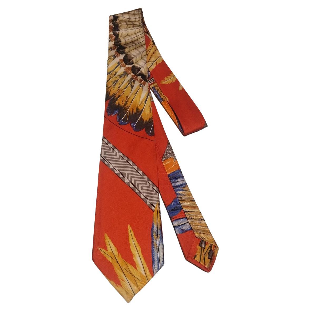 Rare Hermès Peacock Plumes Silk Tie For Sale