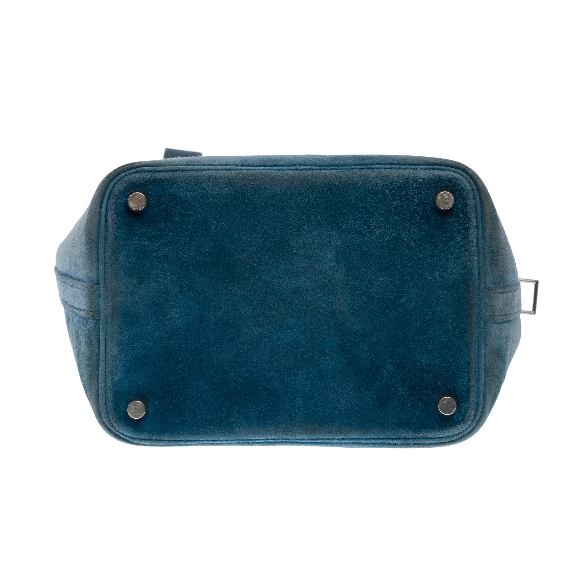 Rare Hermès Picotin 18 lock in Blue Thalassa Doblis Suede Calf leather , PHW For Sale 6