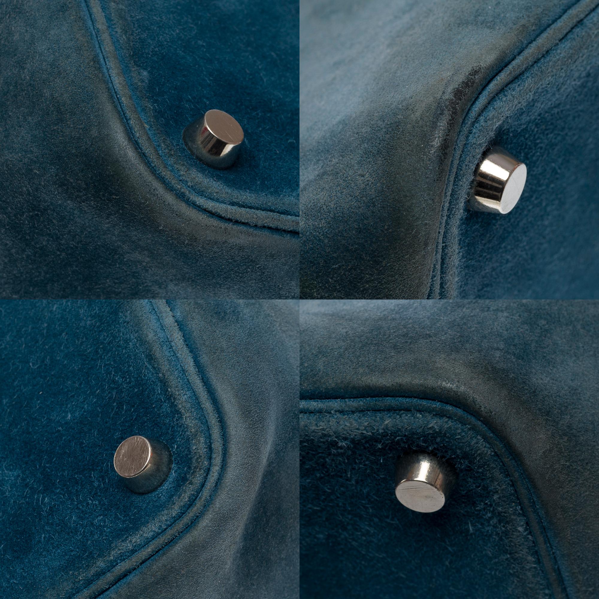 Rare Hermès Picotin 18 lock in Blue Thalassa Doblis Suede Calf leather , PHW For Sale 7
