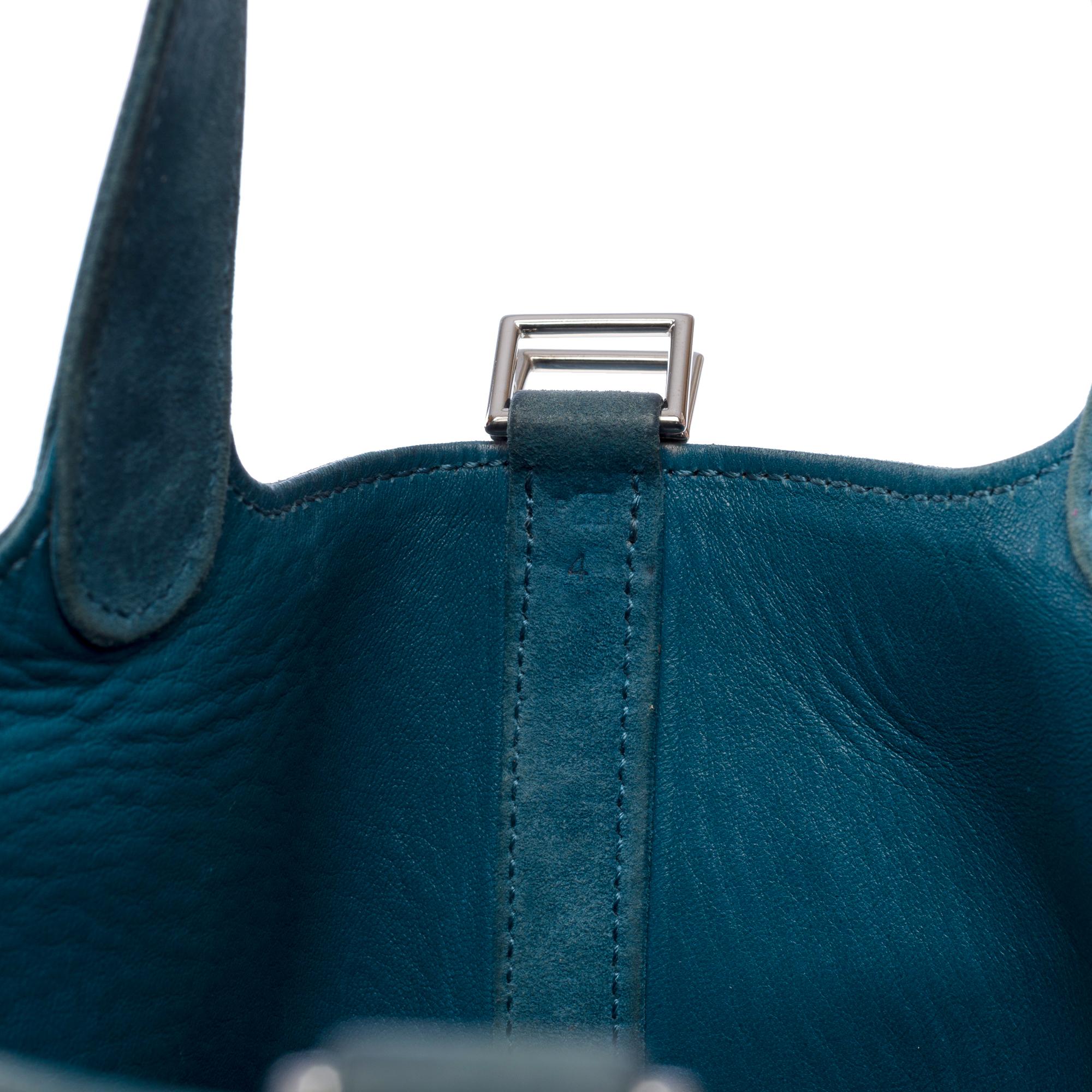 Rare Hermès Picotin 18 lock in Blue Thalassa Doblis Suede Calf leather , PHW For Sale 3