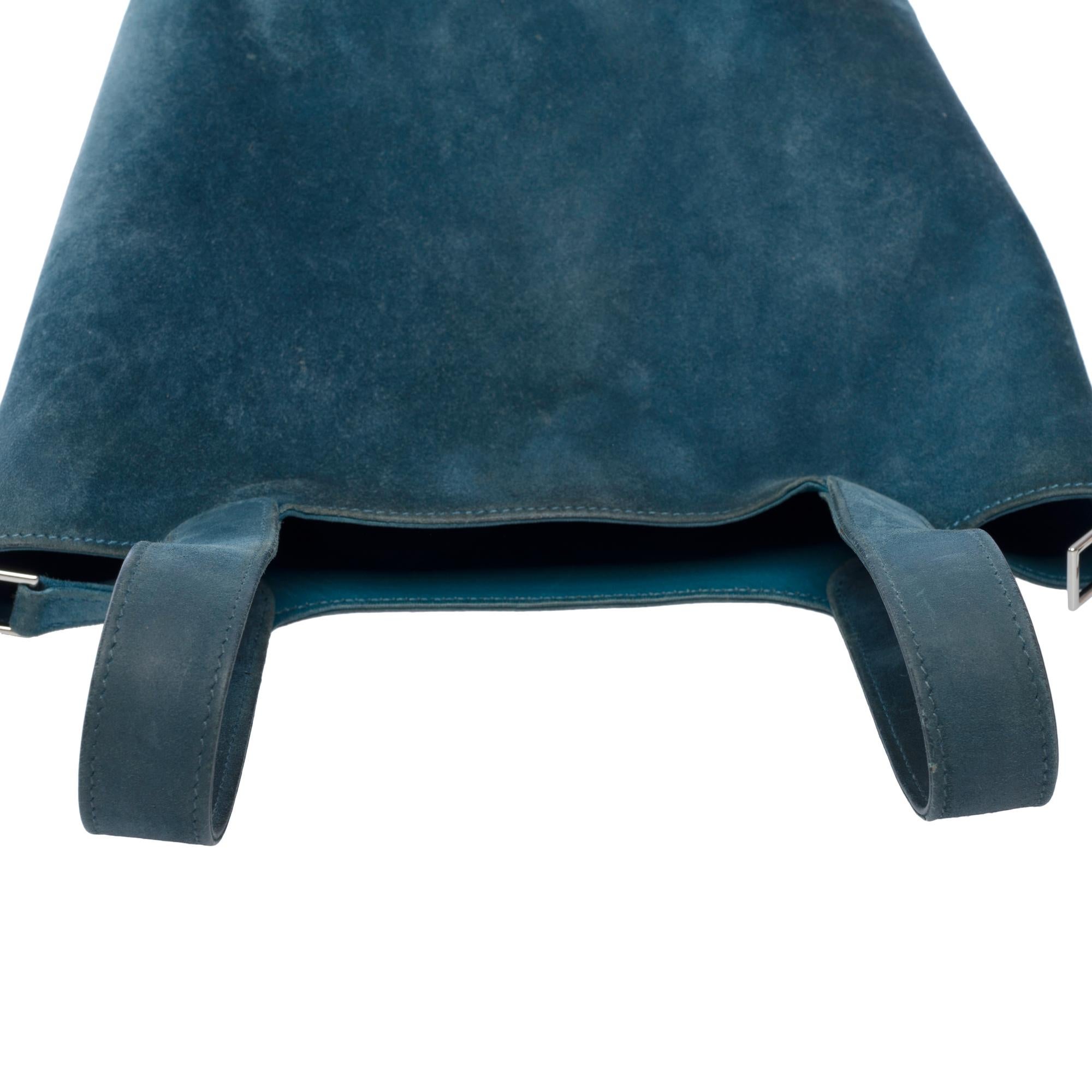 Rare Hermès Picotin 18 lock in Blue Thalassa Doblis Suede Calf leather , PHW For Sale 5