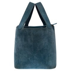 Rare Hermès Picotin 18 lock in Blue Thalassa Doblis Suede Calf leather , PHW