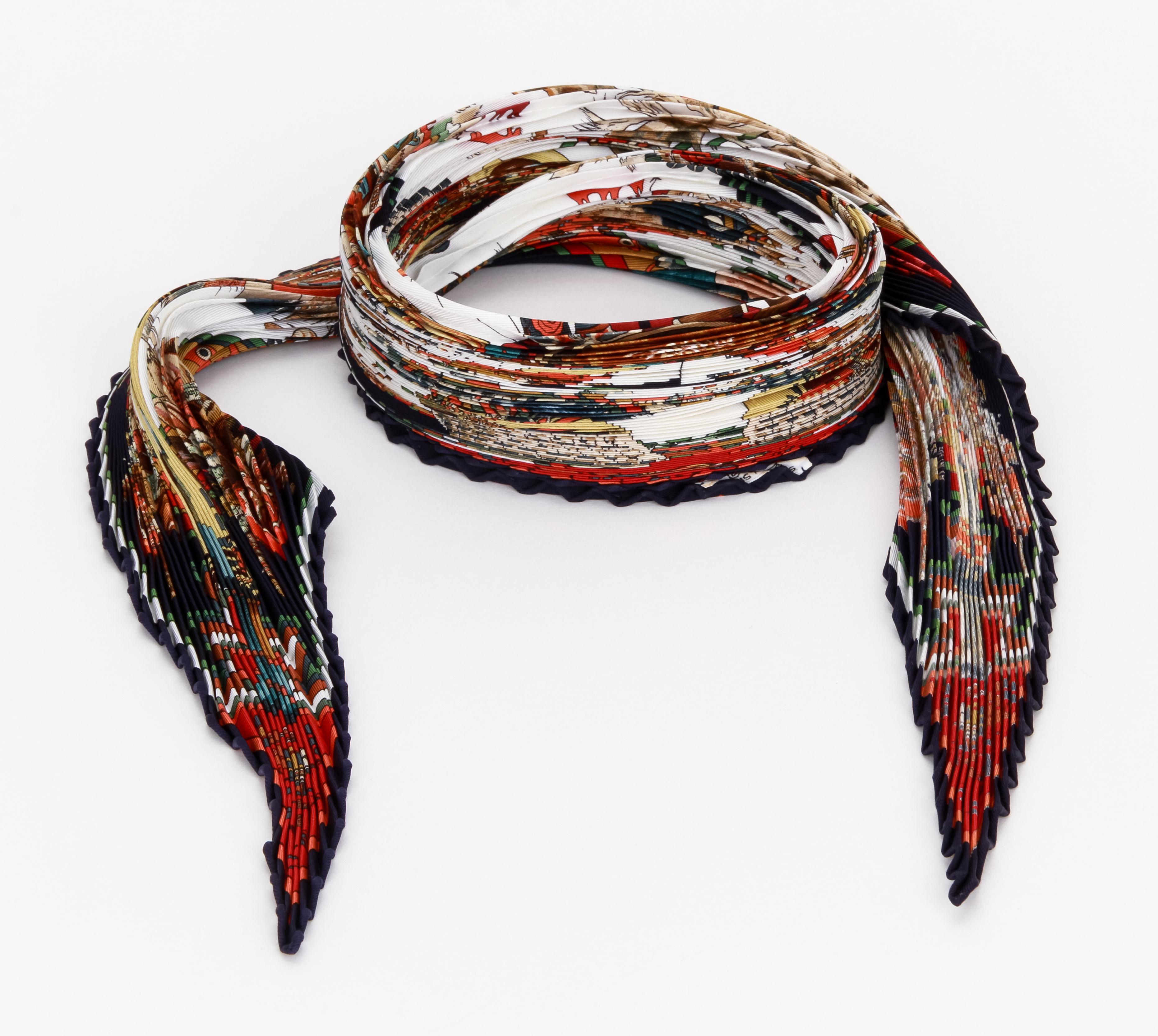 Rare Hermes Pleated Kachinas Silk Scarf For Sale