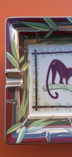 Rare Hermès Printed Porcelain Cigar Ashtray Change Tray Monkeys Print