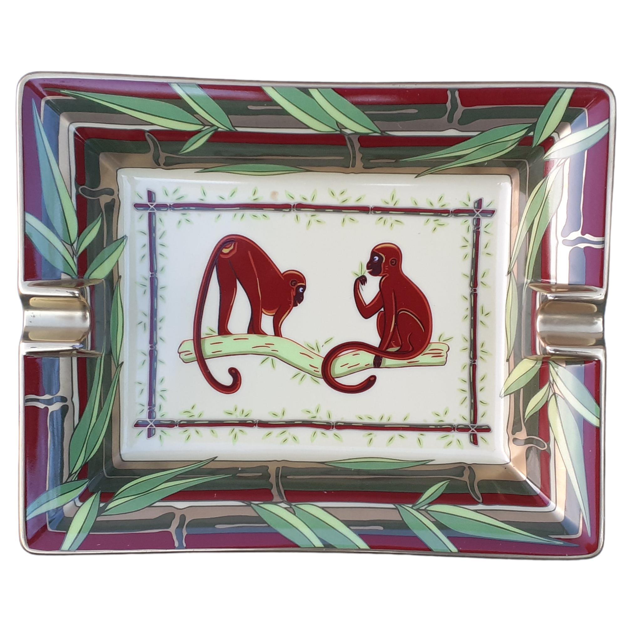 Rare Hermès Printed Porcelain Cigar Ashtray Change Tray Monkeys Print 