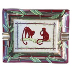 Rare Hermès Printed Porcelain Cigar Ashtray Change Tray Monkeys Print 