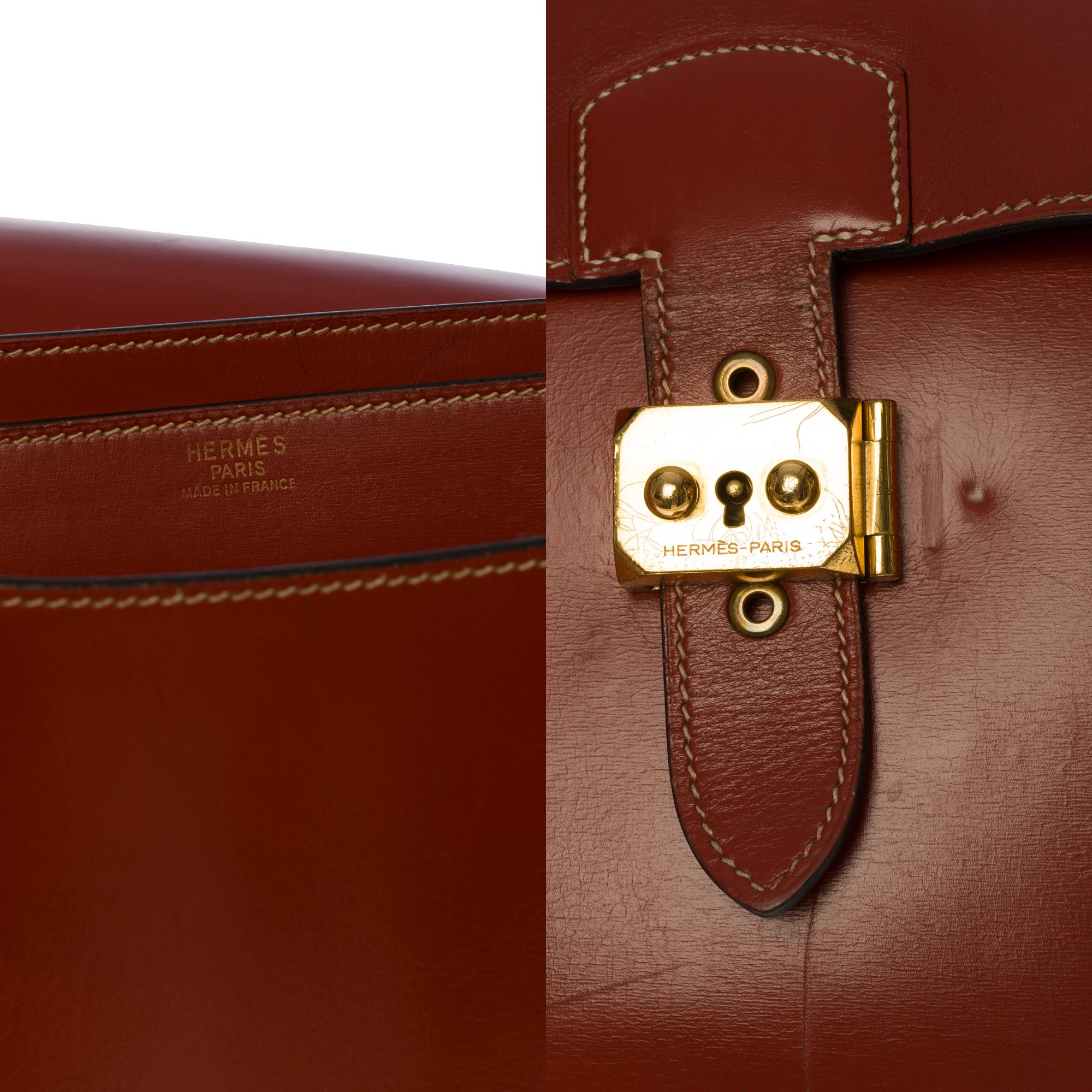 Rare Hermès Sac à dépêches briefcase in Rouge brique calf box leather ...