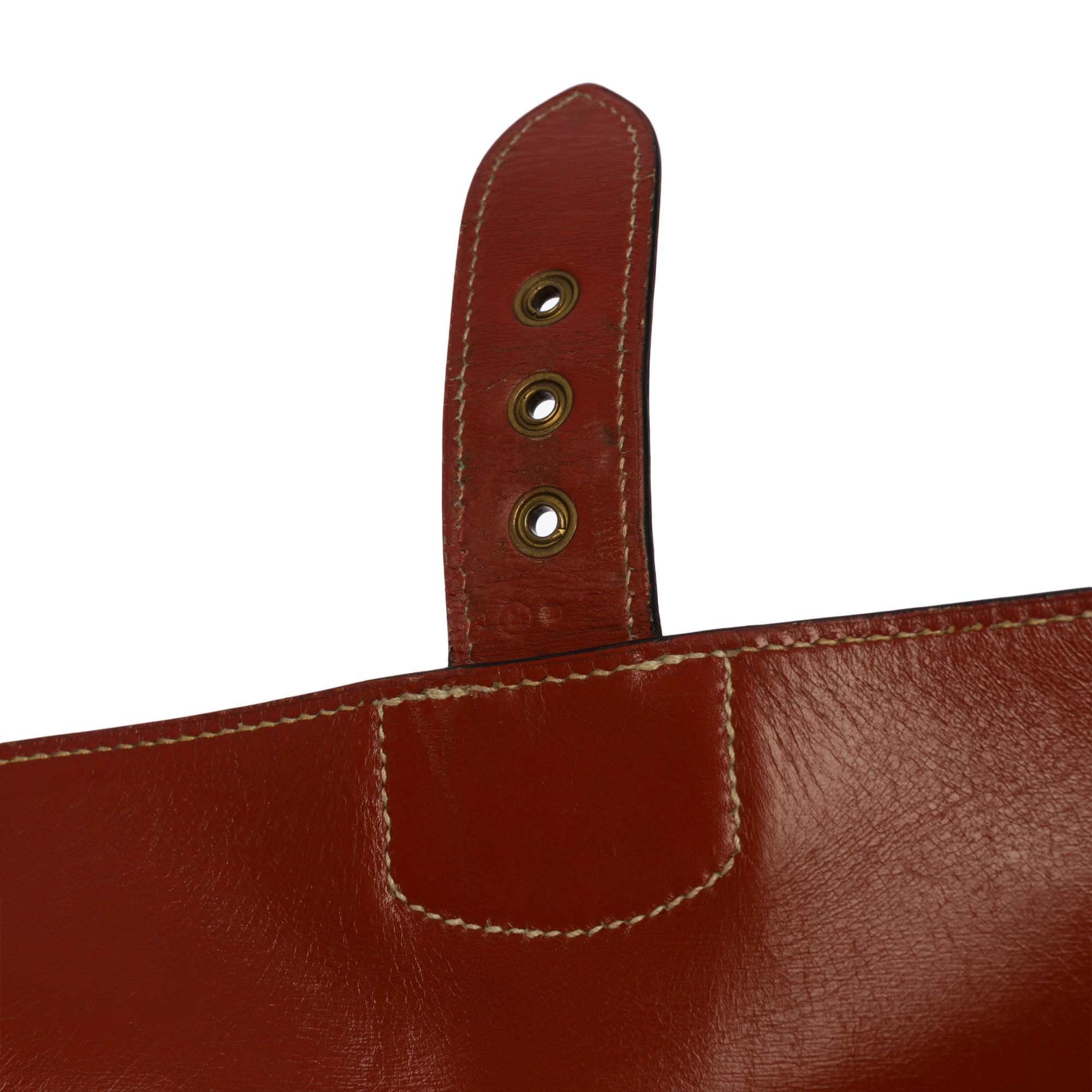 Brown Rare Hermès Sac à dépêches briefcase in Rouge brique calf box leather, GHW
