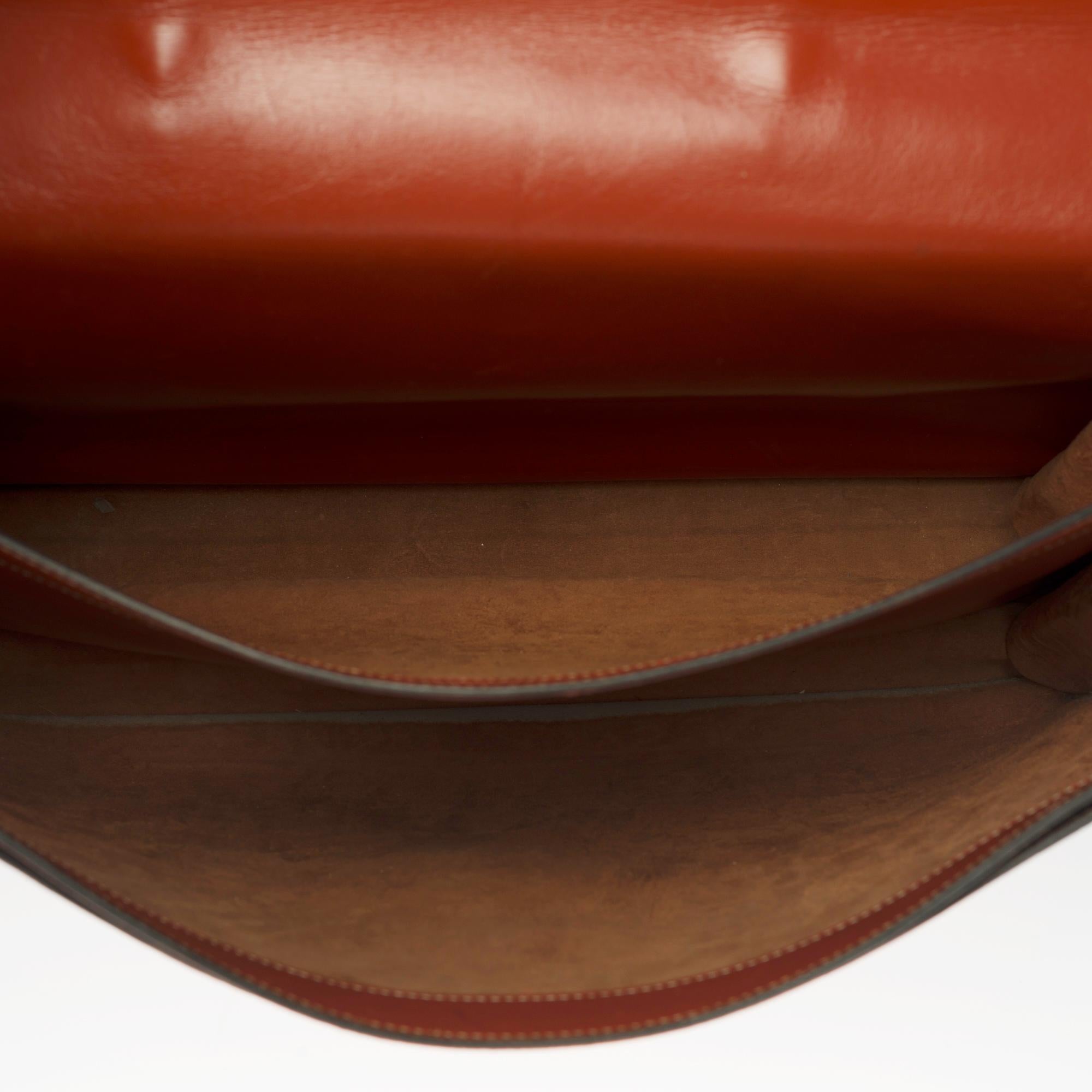 Rare Hermès Sac à dépêches briefcase in Rouge brique calf box leather, GHW In Good Condition In Paris, IDF