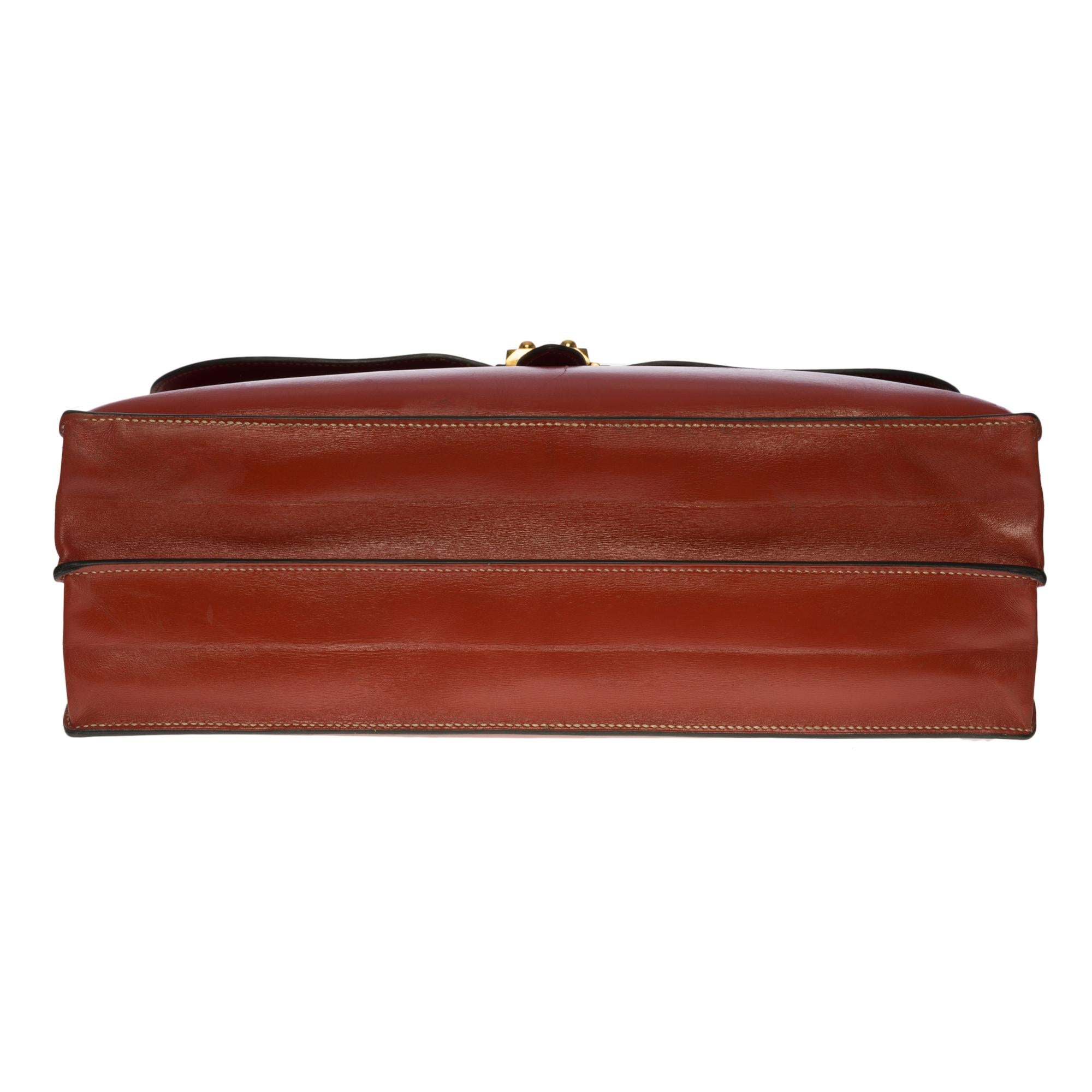 Rare Hermès Sac à dépêches briefcase in Rouge brique calf box leather, GHW 1
