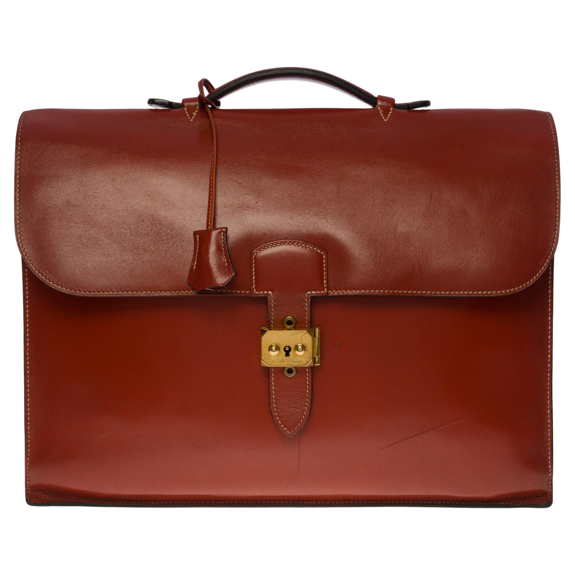 Rare Hermès Sac à dépêches briefcase in Rouge brique calf box leather, GHW